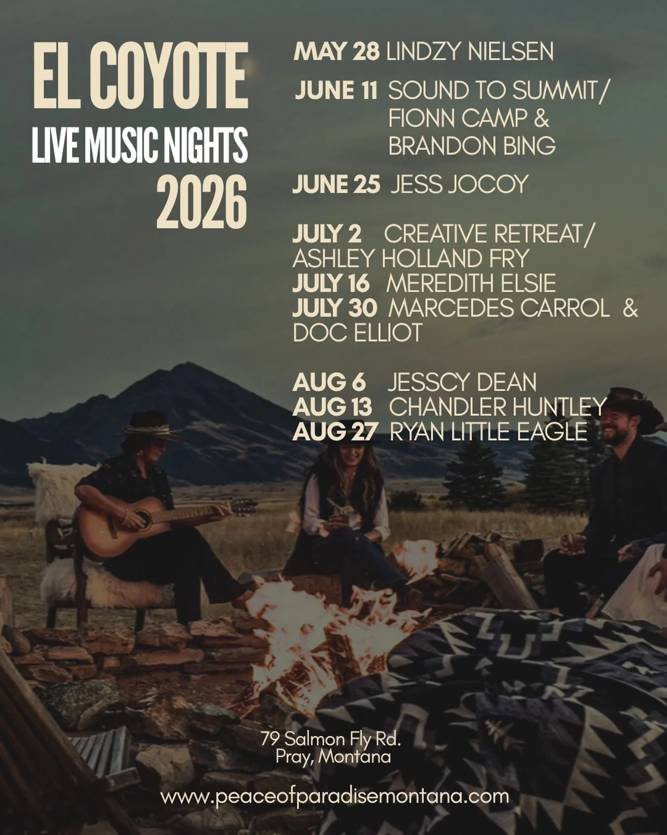 Our music lineup is here, so as you make your plans, head to the mountains. Pack your chair, bring your friends, and settle in for long evenings of live music, fresh air, and unforgettable views. ⛰️✨

#montanamusic #paradisevalleymontana #musicinthev
