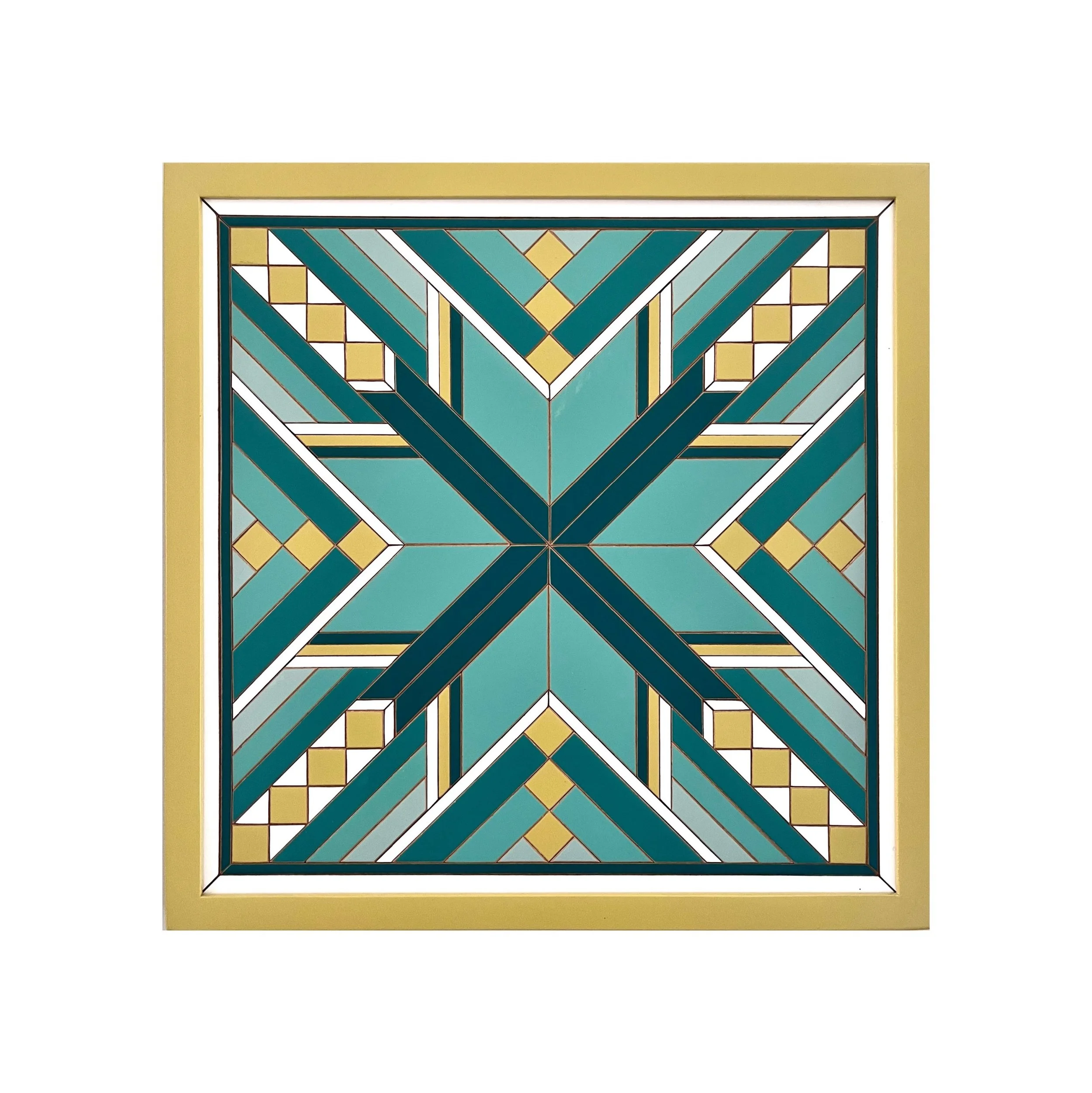 Square Wood Mosaic - Teal and Yellow