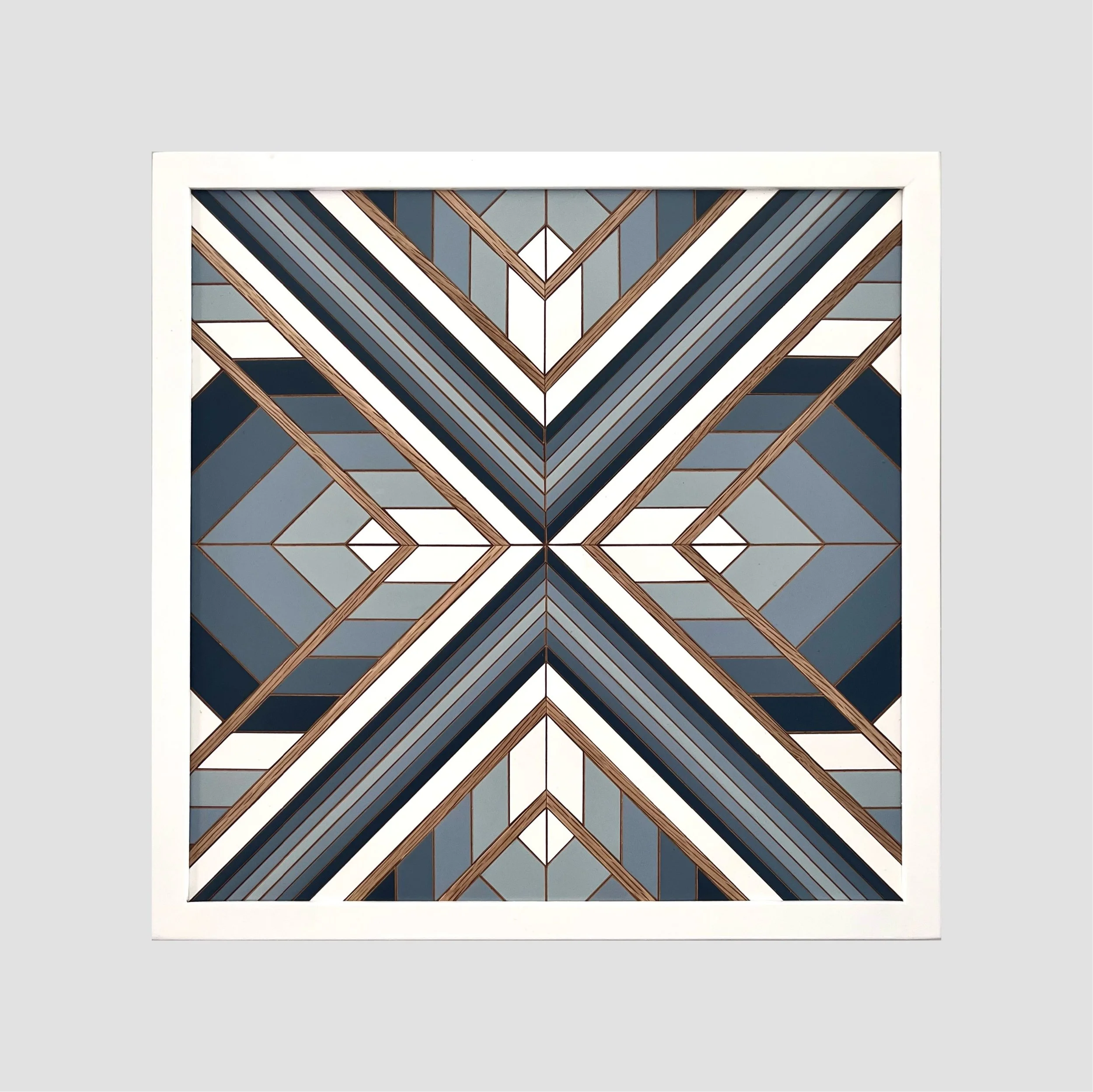 Square Wood Mosaic - Blues with white frame