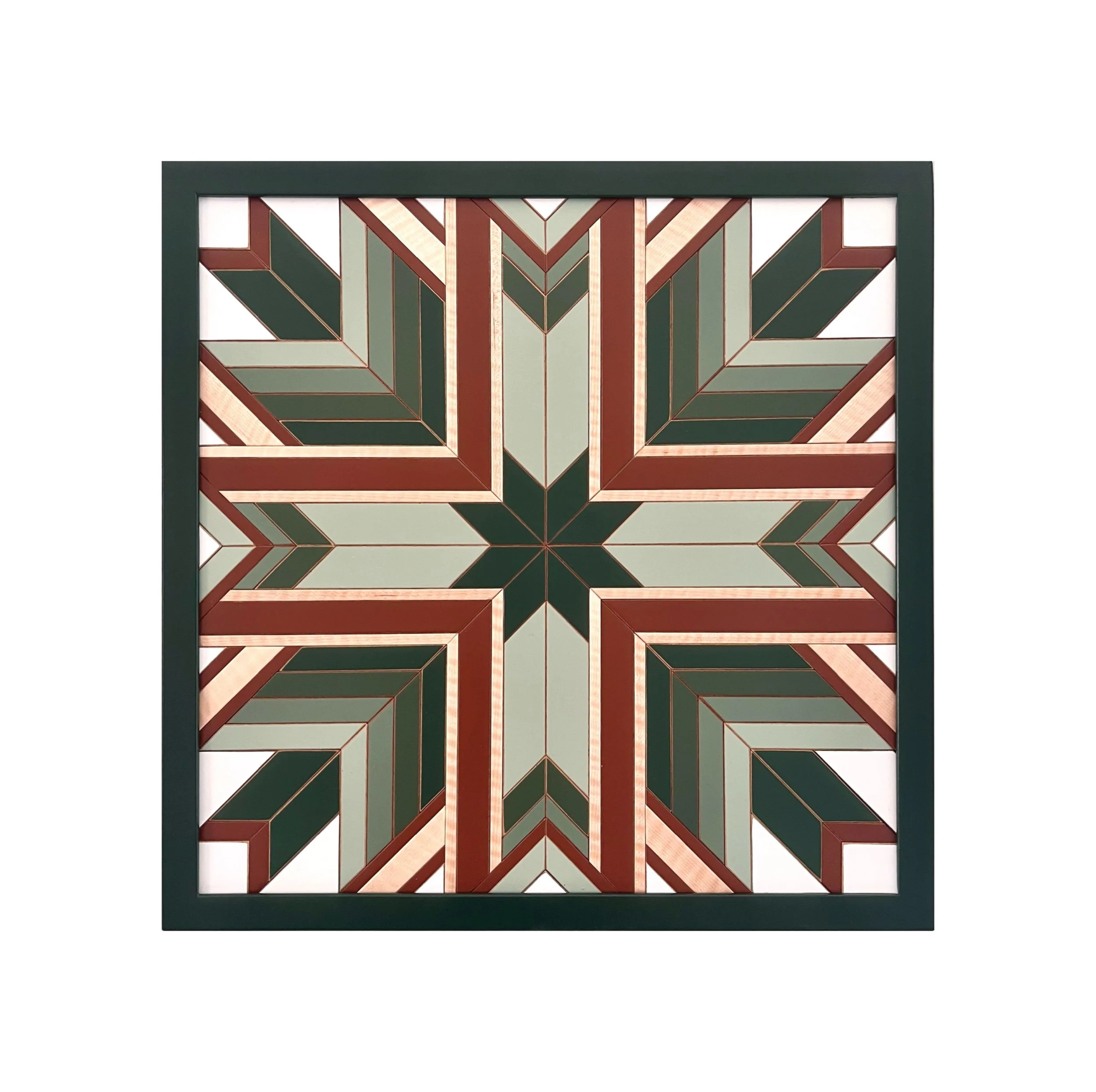 Square Wood Mosaic - Green and Red