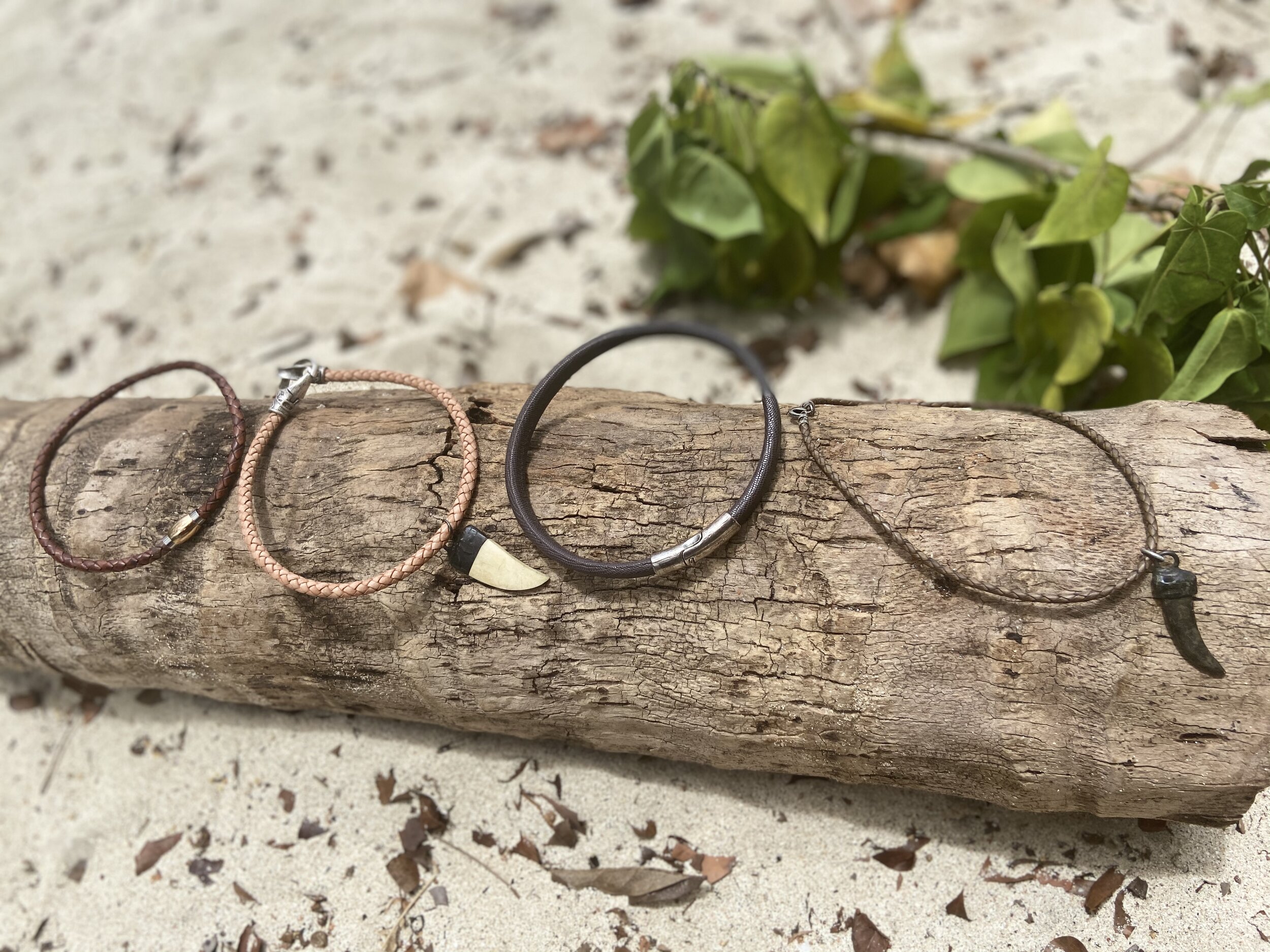 Braided Leather &amp; Metal Bear Claw Pendant