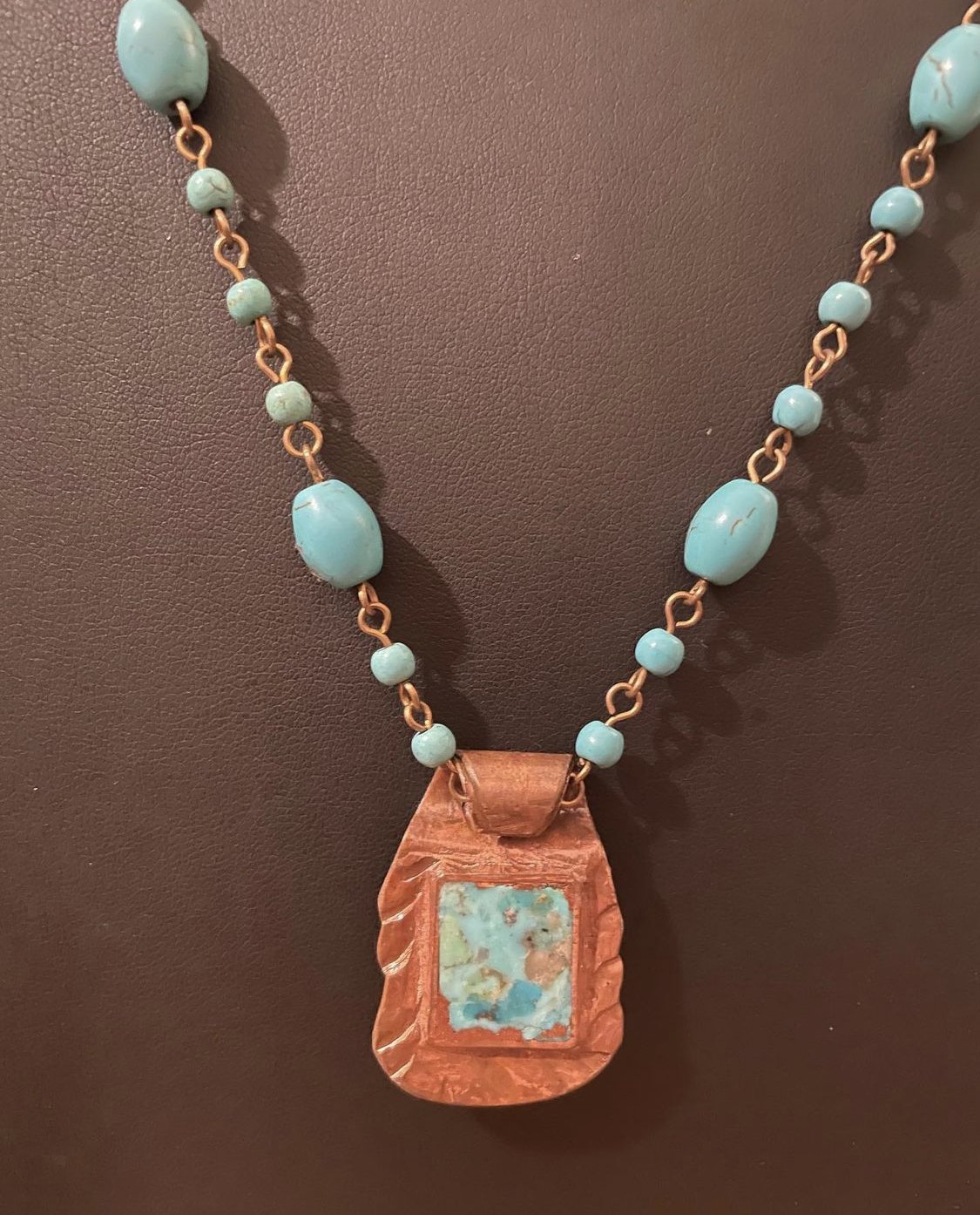 Turquoise Beaded Necklace w/ Native American Pendant