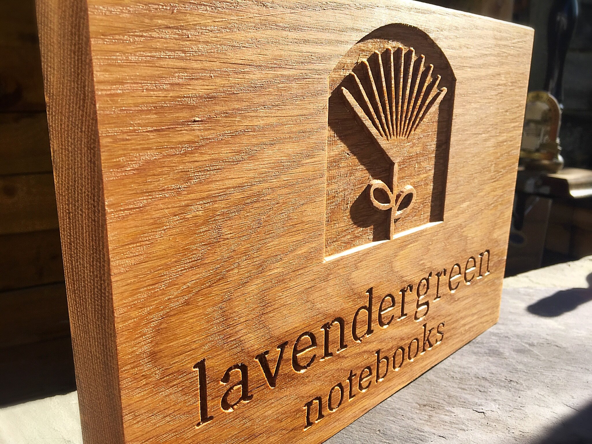 We were delighted to make this chunky solid oak custom sign for Lisa at Lavendergreen Notebooks. A perfect and professional touch to the many craft stalls that she attends with her beautiful handmade notebooks.  Find out all about her fabulous makes here - @Lavendergreennotebooks on Instagram and Lavendergreen Notebooks on Facebook.