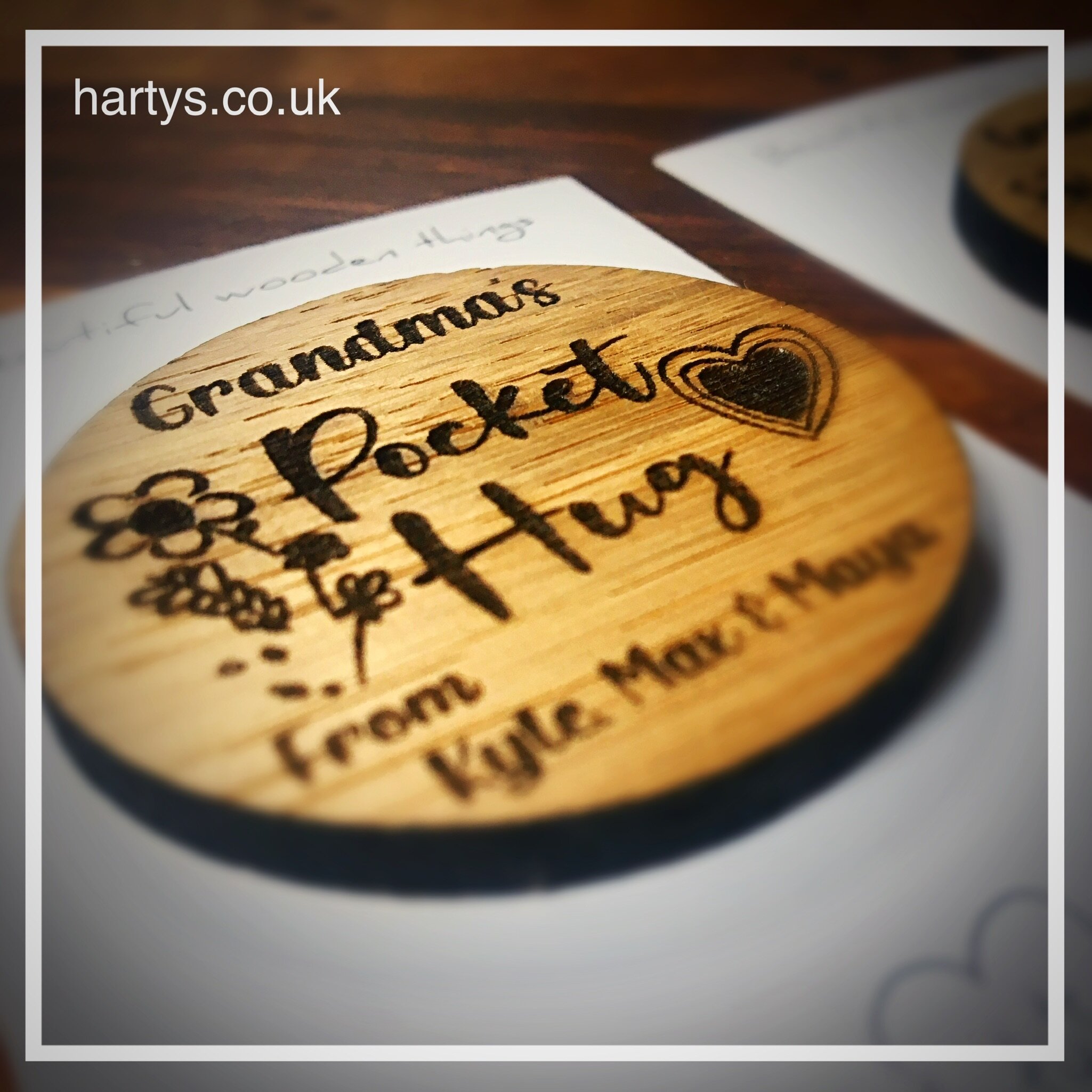 Show someone you care, when you can’t be there! - As heard on BBC Radio Manchester and BBC News Northwest!Our wonderful personalised solid wood Pocket Hugs are a fabulous way to show someone just how special they are.Made from beautiful beech wood.Only £5 inc. postage.Why not take advantage of our free gift message service too!Send your hug here