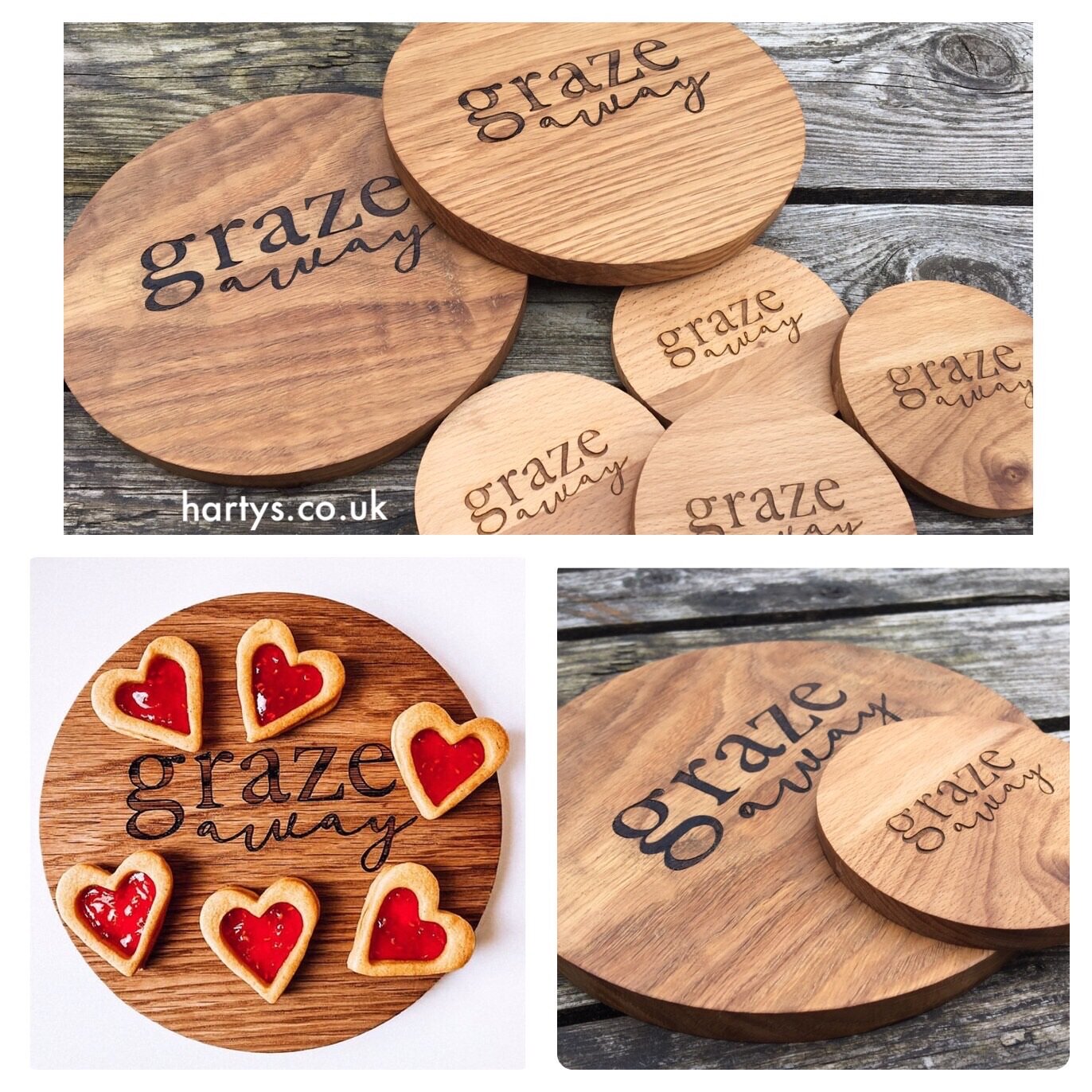 We were absolutely delighted to be asked to create a number of custom serving bards and platters for a wonderful local Manchester business, Graze Away. We are continuing to work with them to create some larger boards and platters to use at their buffet tables, as well as gift boards for the party hosts, which is such a lovely touch.  I think these really show off their branding in style and look so professional! The jam tarts look amazing too!  Find out all about their range of fabulous buffets and grazing boxes over on their  Facebook Page.