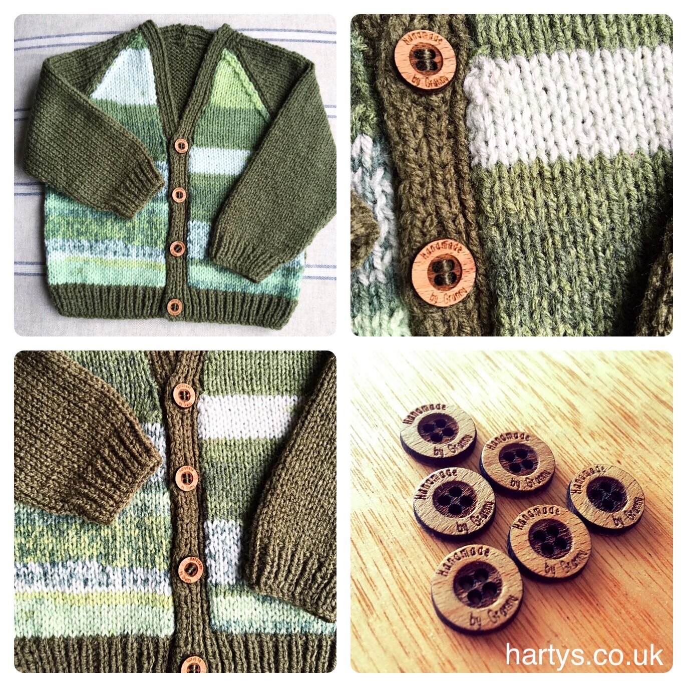 These “Handmade by Granny” walnut buttons look stunning on this beautiful cardigan and adds to the finishing touches perfectly.