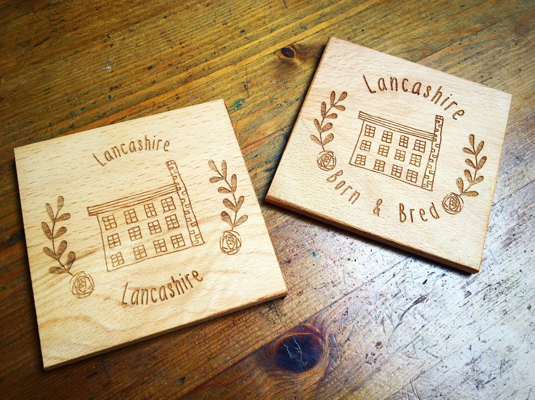We made these solid beech custom coasters for the fabulous Lancashire Gift Company, who make amazing hampers filled with treats and goodies made by local small businesses.  Find out all about them here.   If you would like to contact us regarding how we can help your business to stand out with unique merchandise, please  contact us today!
