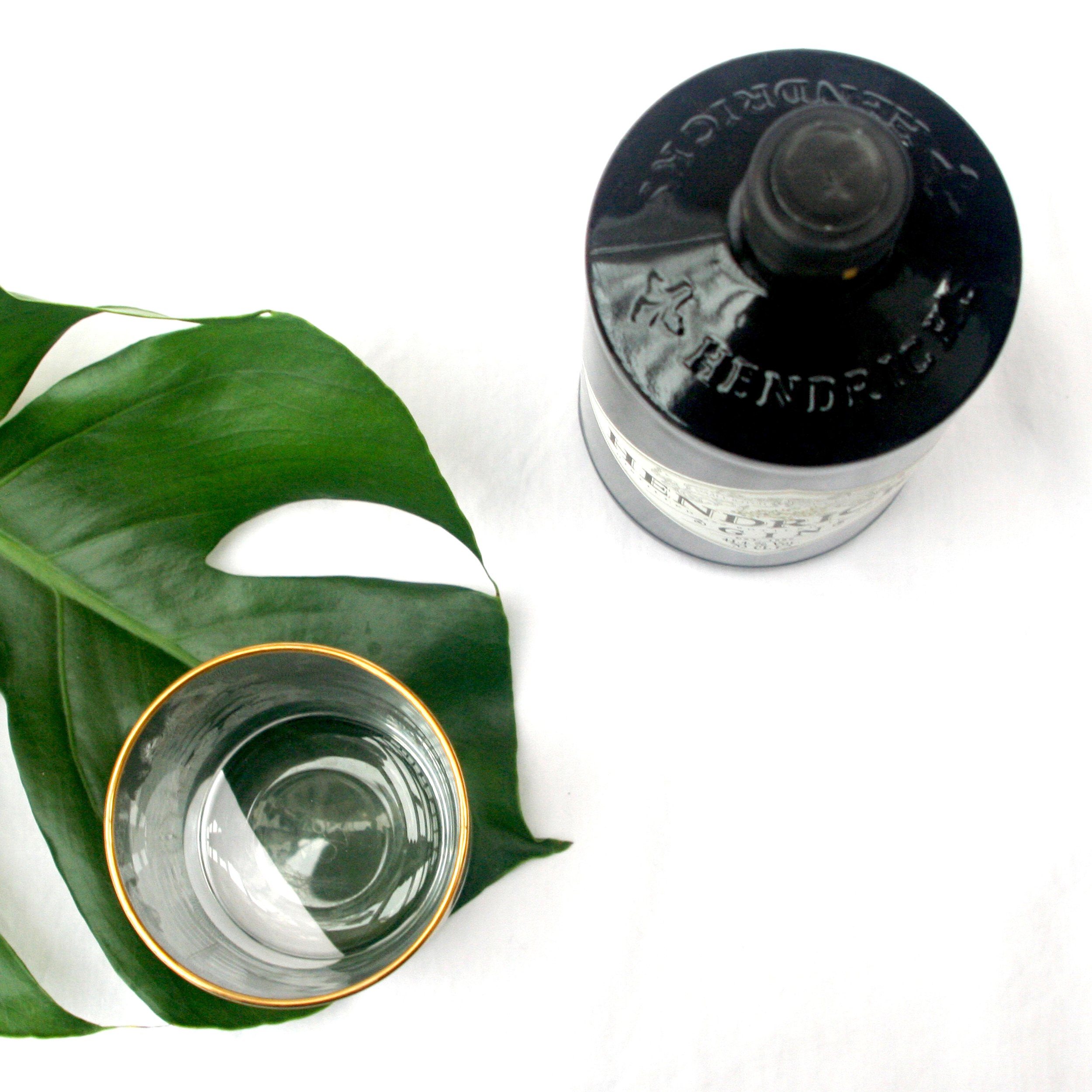 glass gin whiskey botanical illustrated tumbler with gold