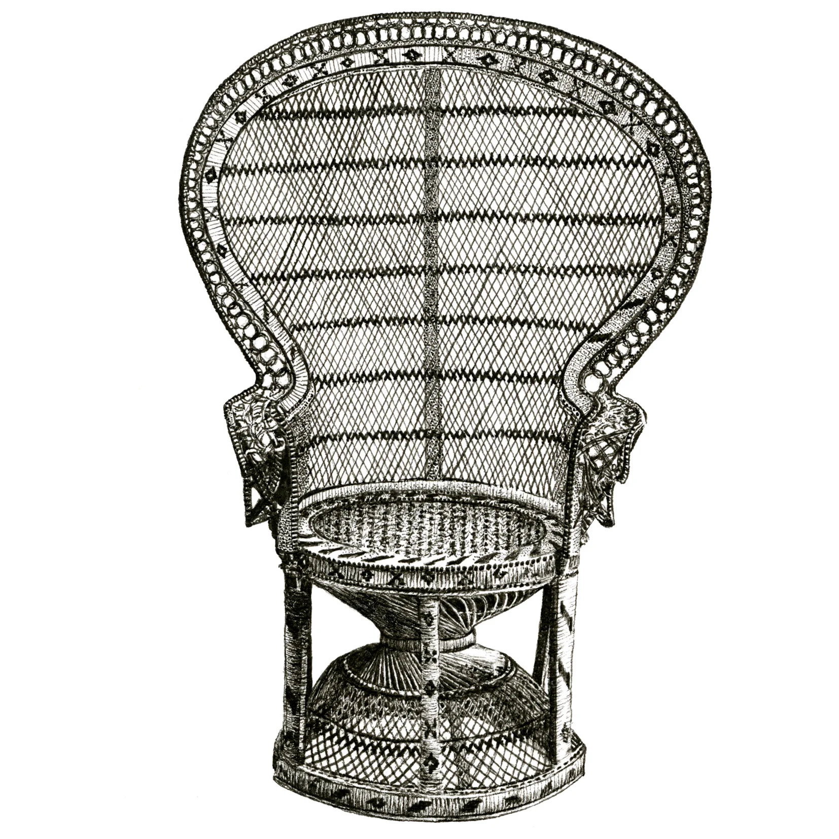 wicker vintage peacock chair illustration
