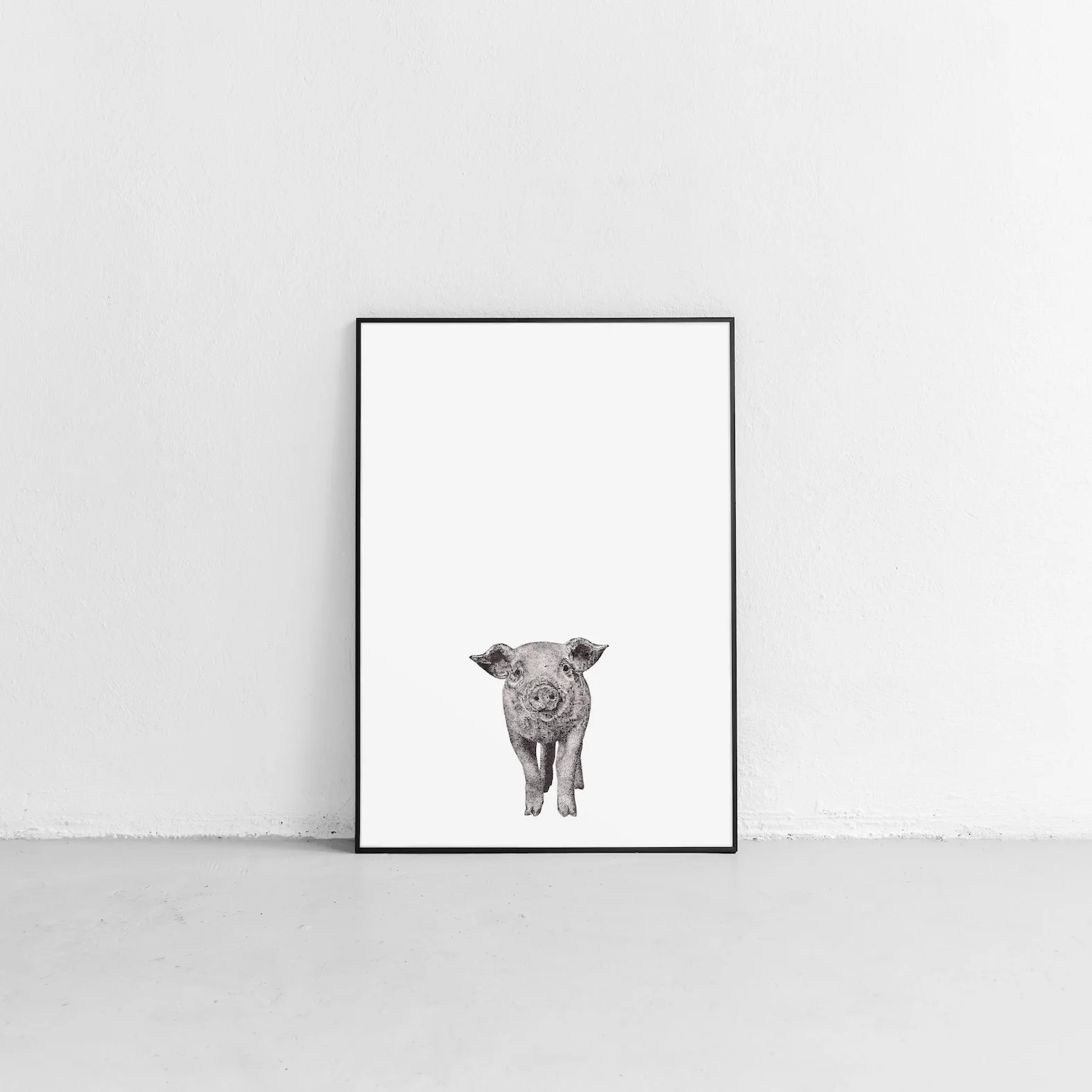 stippling dot work illustrated pig art print gift