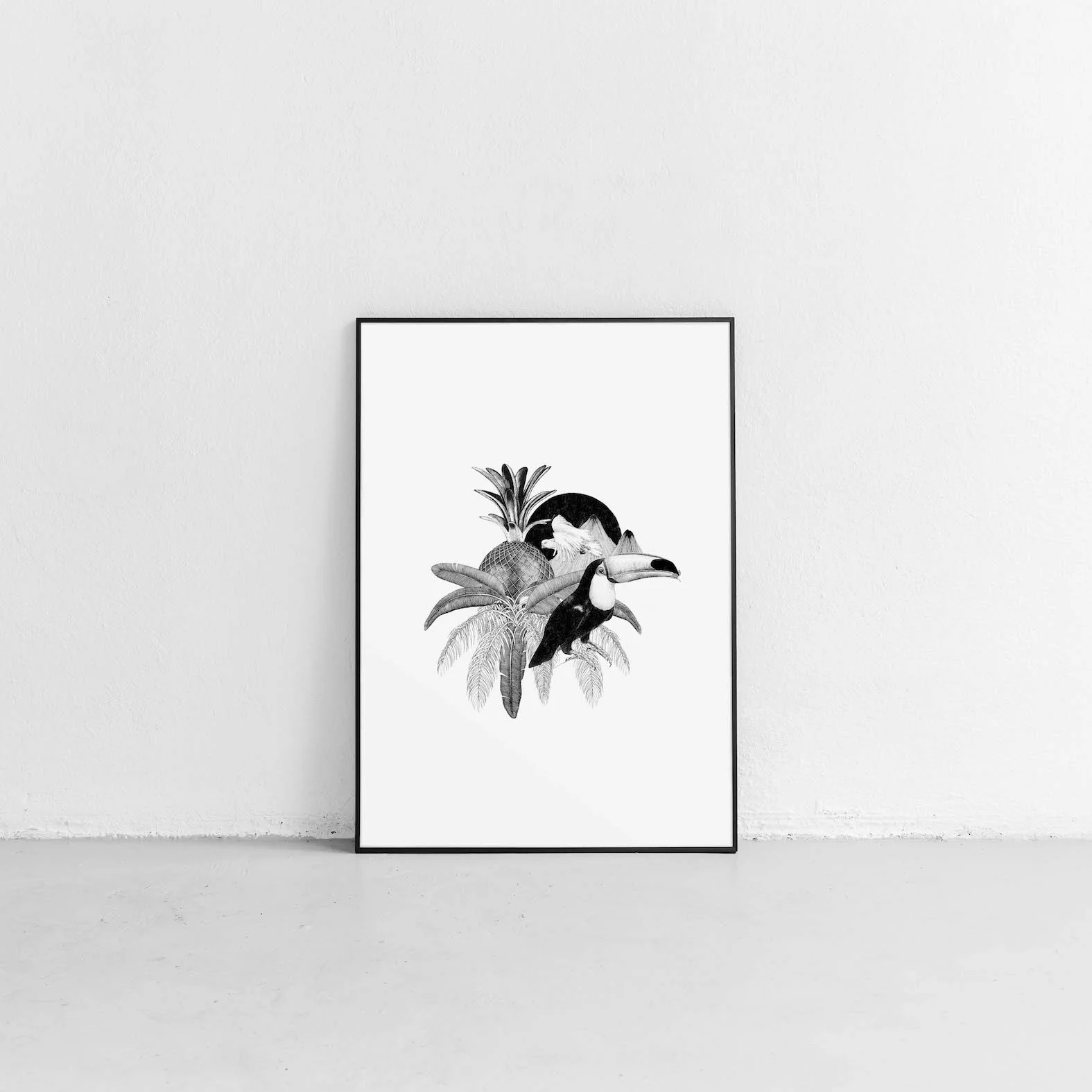 toucan palm leaf and pineapple illustrated art print home decor ideas
