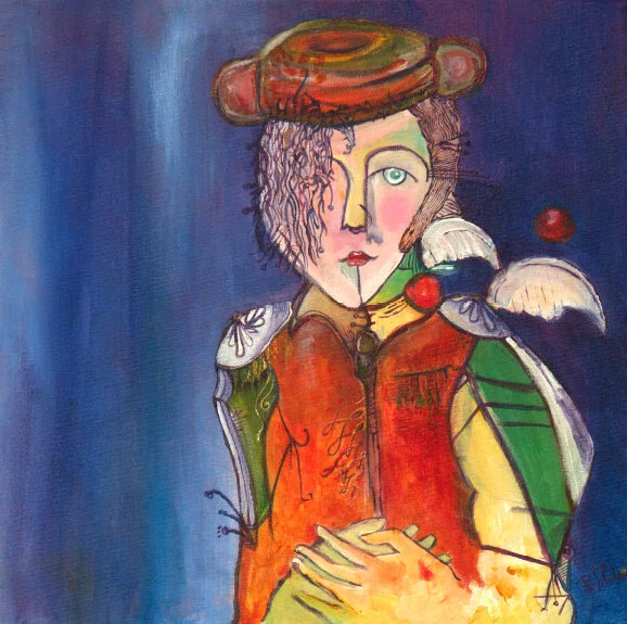 Ramón J Lobo  "Ambigüedad en verde" Óleo sobre lienzo. Obra original, certificada y firmada. Tamaño: 40 x 40. (Envío gratis)