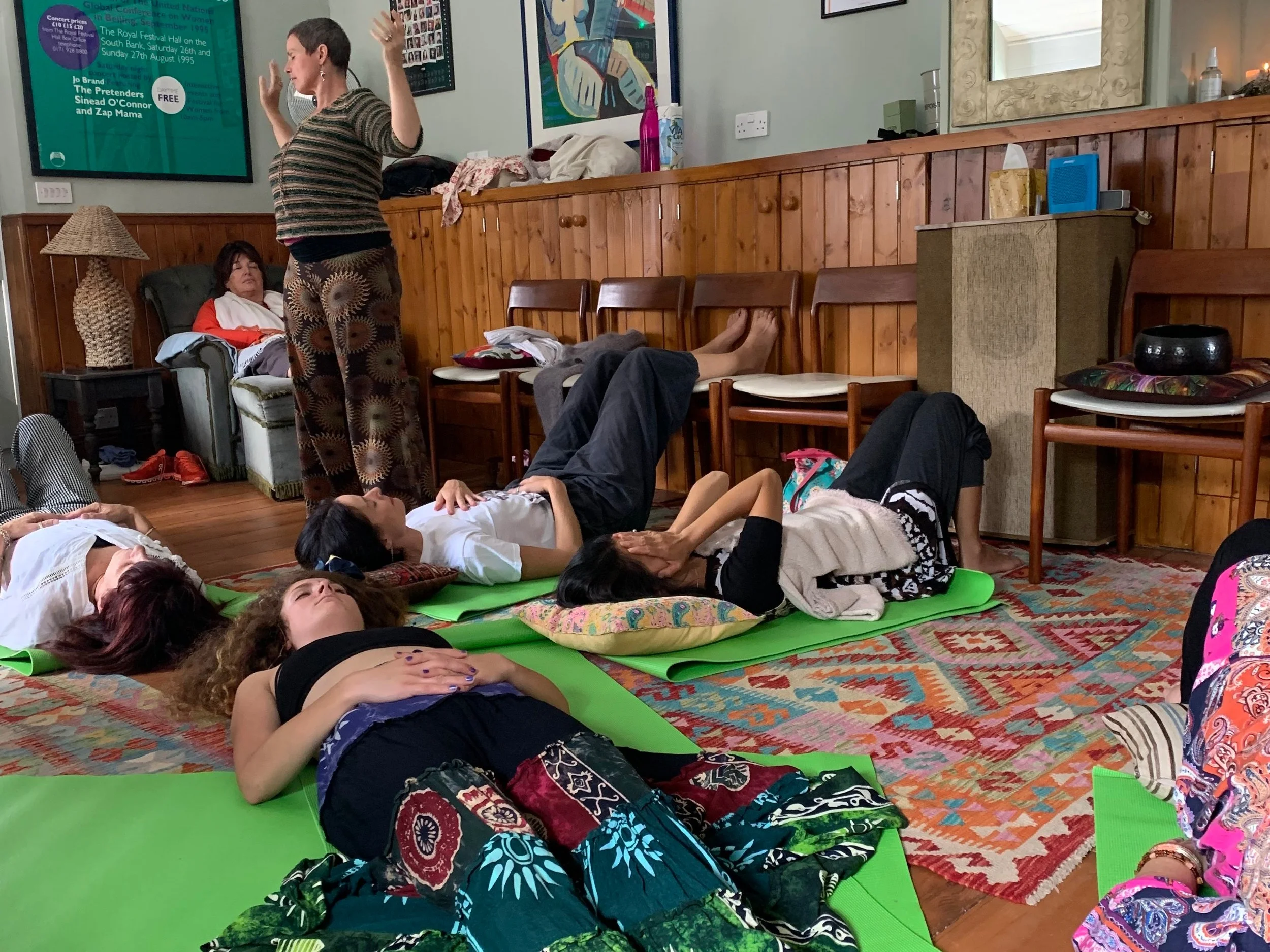 Everyone in meditation during the Voice of the Heart workshop.