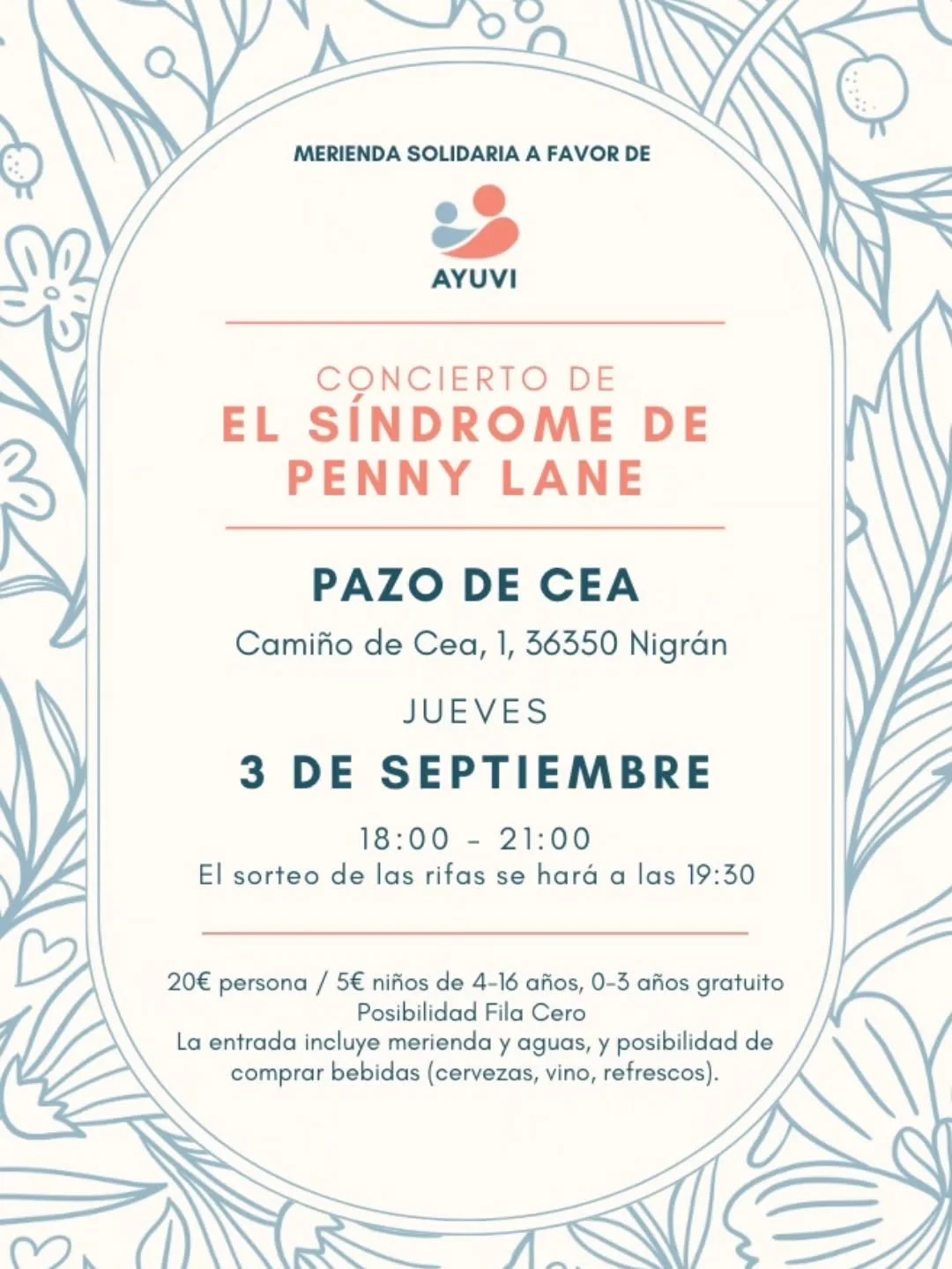 Este a&ntilde;o celebraremos nuestra tradicional merienda solidaria en el Pazo de Cea @pazodecea_ que nos abre sus puertas para esta ocasi&oacute;n.
Adem&aacute;s, ha organizado la actuaci&oacute;n de la banda El S&iacute;ndrome de Penny Lane @elsind