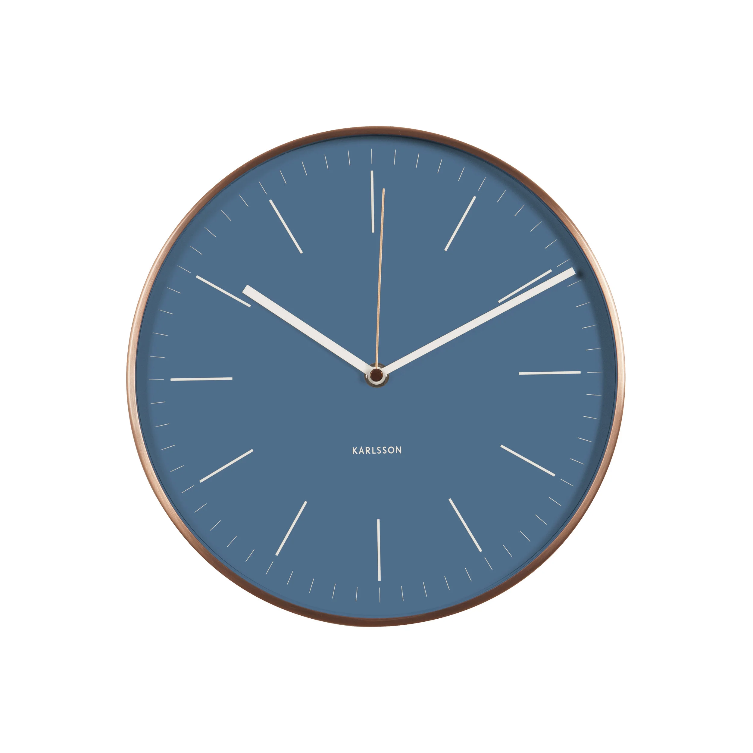 Contemporary Minimalist Copper Wall Clock // Blue