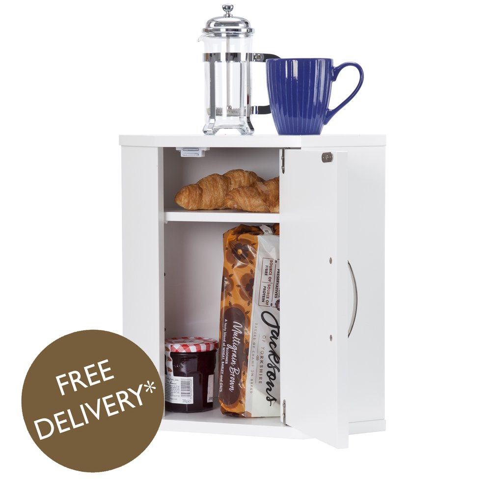 Upright Bread Bin + Kitchen Storage Cabinet // White