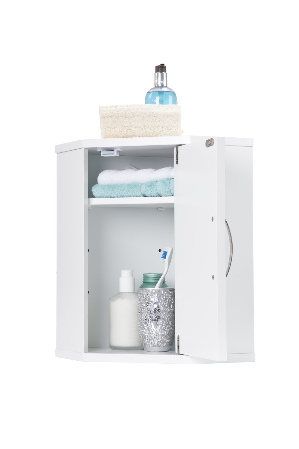 Bathroom Corner Cabinet // White Wooden Wall-mounted Cupboard with Adjustable Shelf