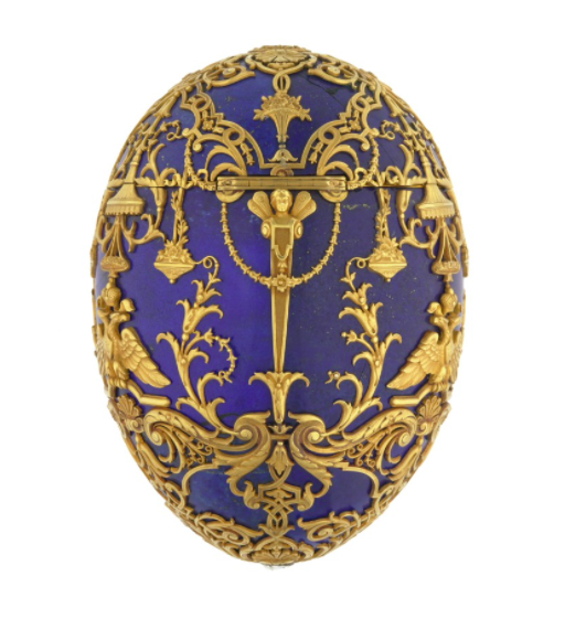 Decorative Egg Trinket Box Hand Paint Faberge Egg "F" text with Crystals Blue 
