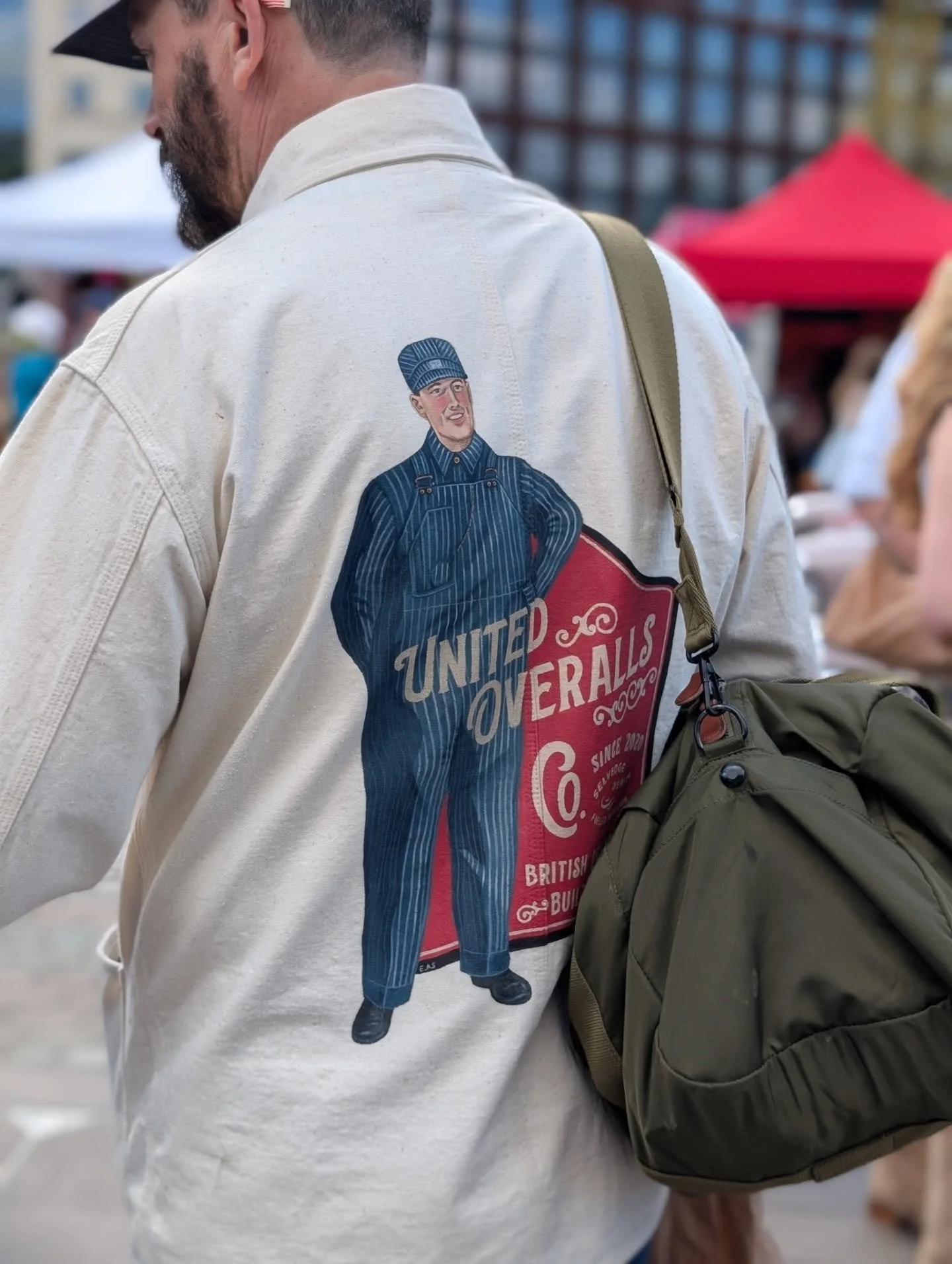 Today we were out at @classiccarbootsale unveiling a new design that we had hand painted by the incredibly talented @stanford_vintage on some vintage chore jackets. 

Based on a piece of early workwear advertising, we will be rolling this out onto so