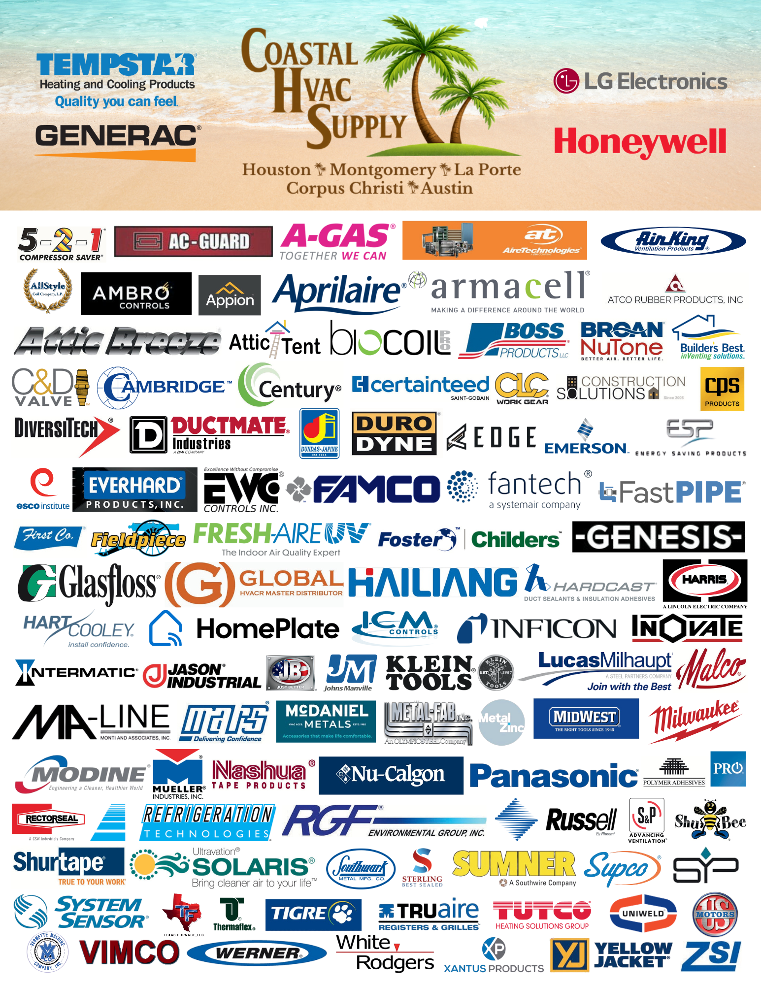 Coastal HVAC Supply line sheet list of suppliers