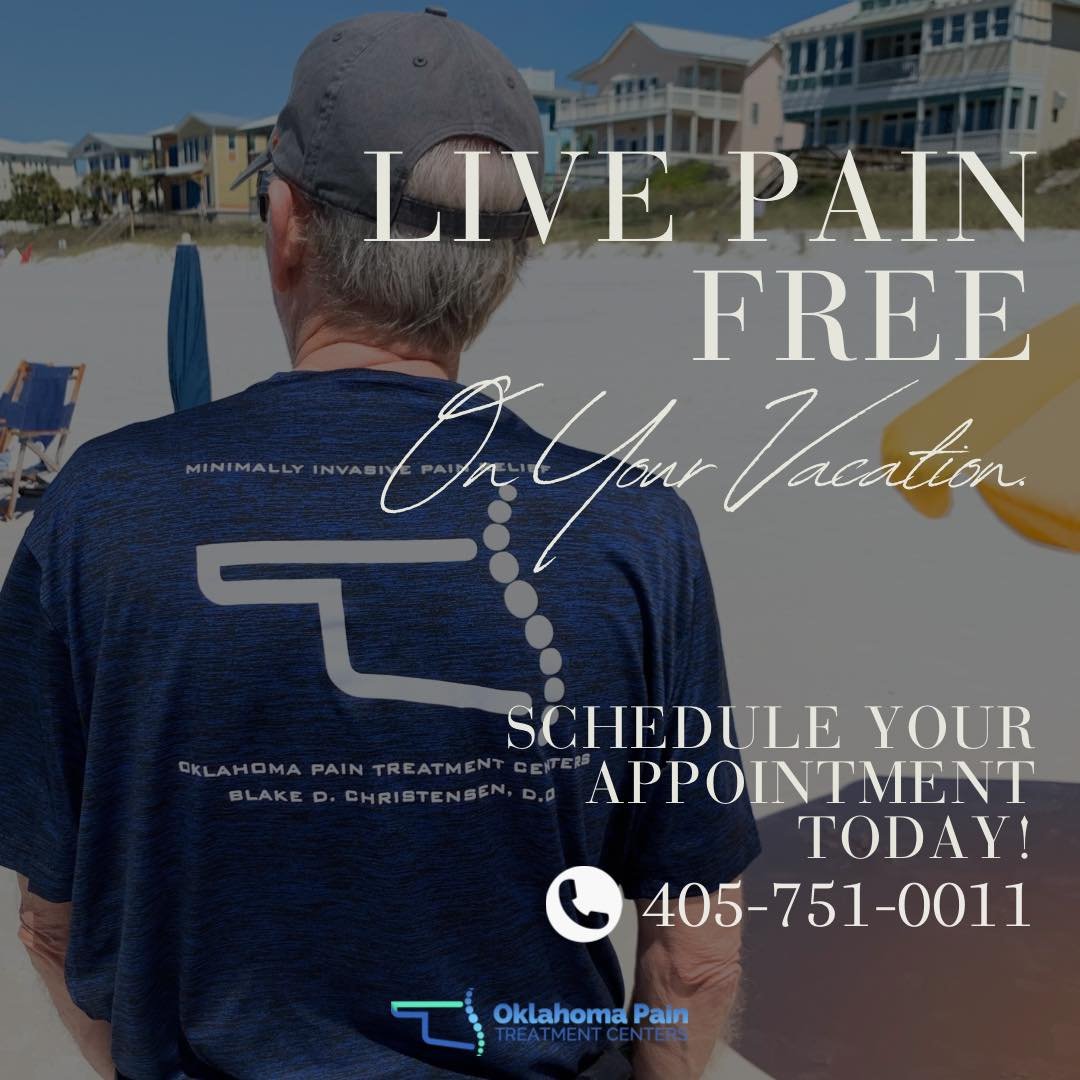 Don't let pain ruin your vacation! 🌴 Enjoy your time off to the fullest by scheduling an appointment with Oklahoma Pain Treatment Centers. We&rsquo;re here to help you live pain-free, even on your vacation. 

Call 405-751-0011 today to book your app