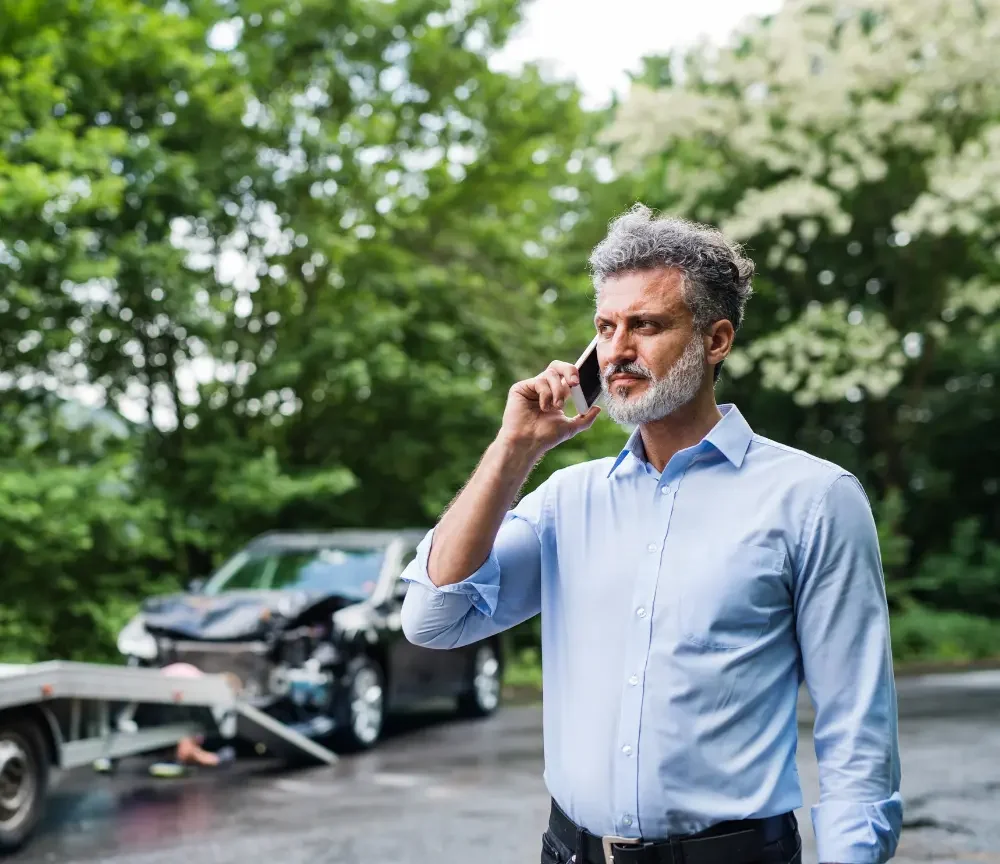 Man making phone call after a car crash in need of Remington car accident doctor