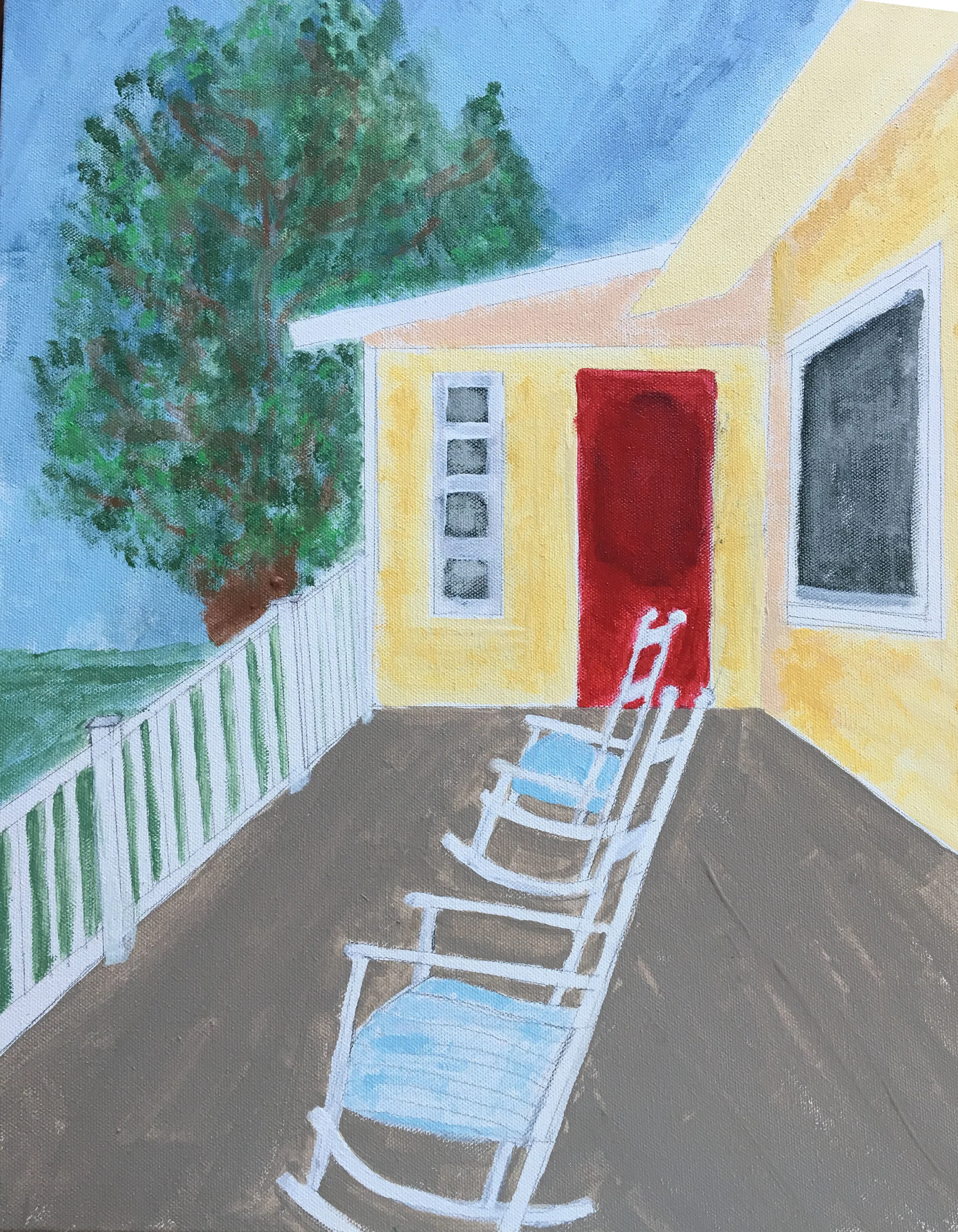 Porch on Martha's Vineyard, 16" x 20", house paint on canvas