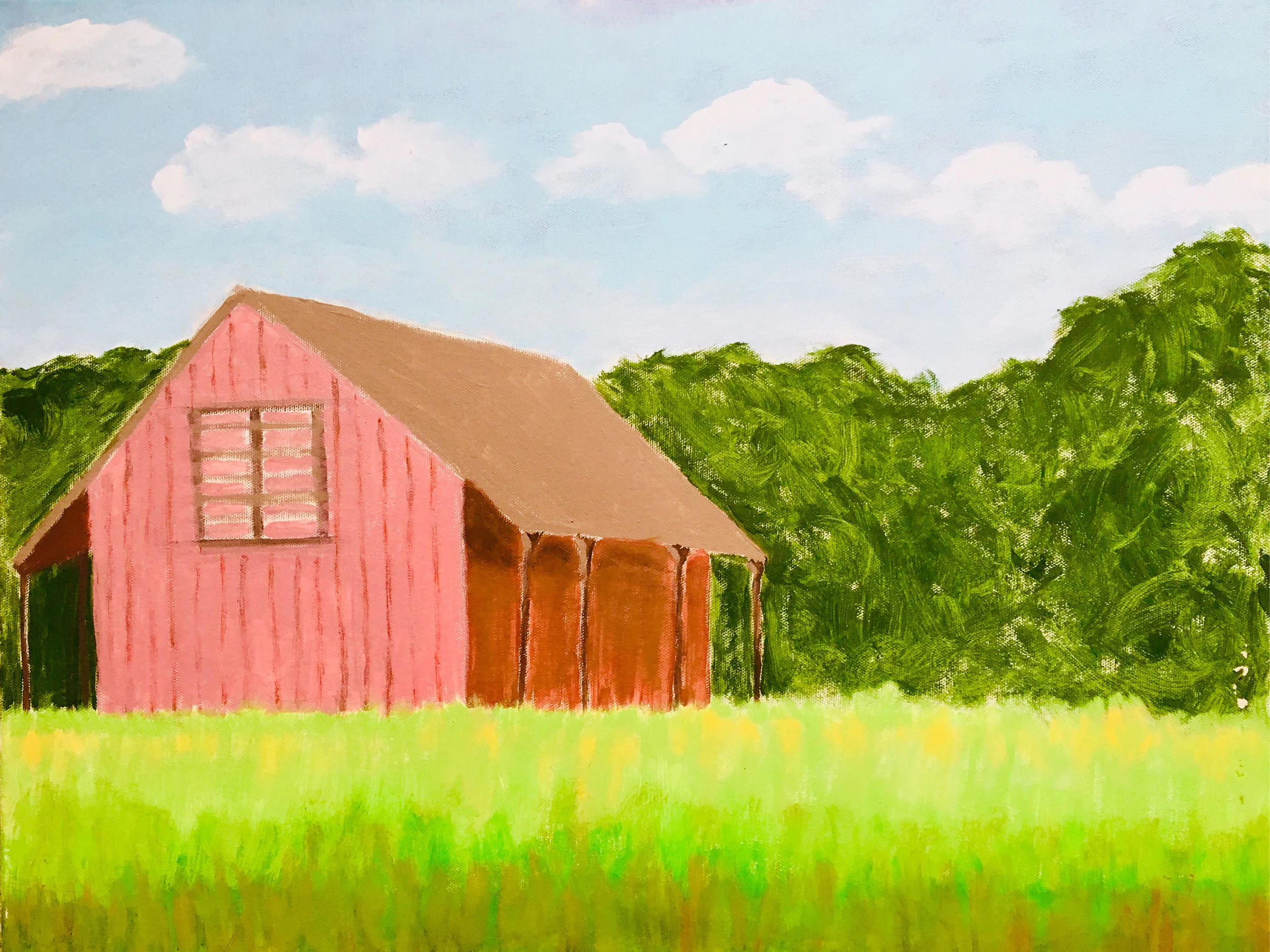 East Hampton Barn, 18" X 24."  house paint on canvas, ©2019