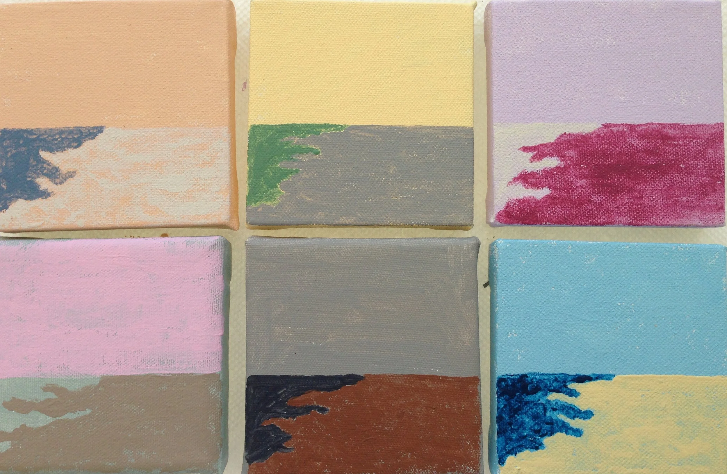 Coastal Series 2,  4" x 4" each, house paint on canvas
