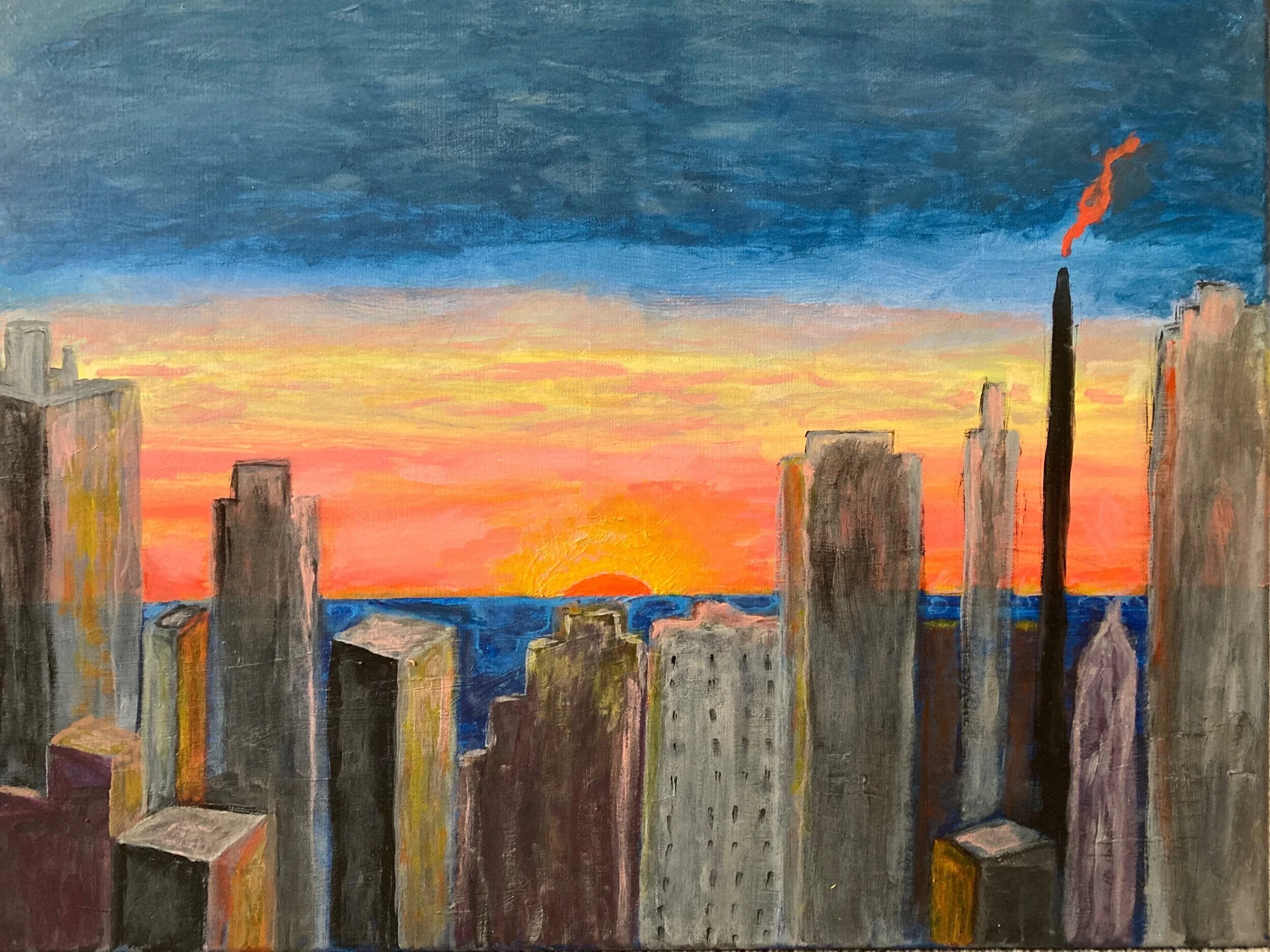 Manhattan Sunrise,  22" by 28", House paint © 2020 Private Collection