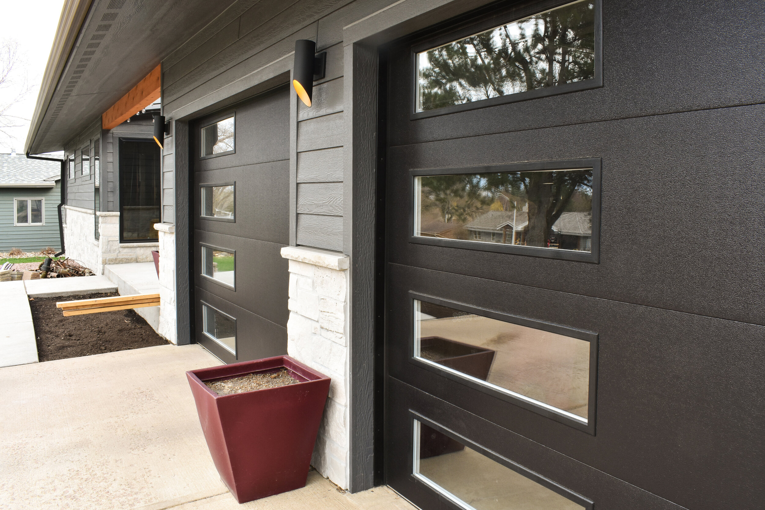 Mid century style modern garage doors