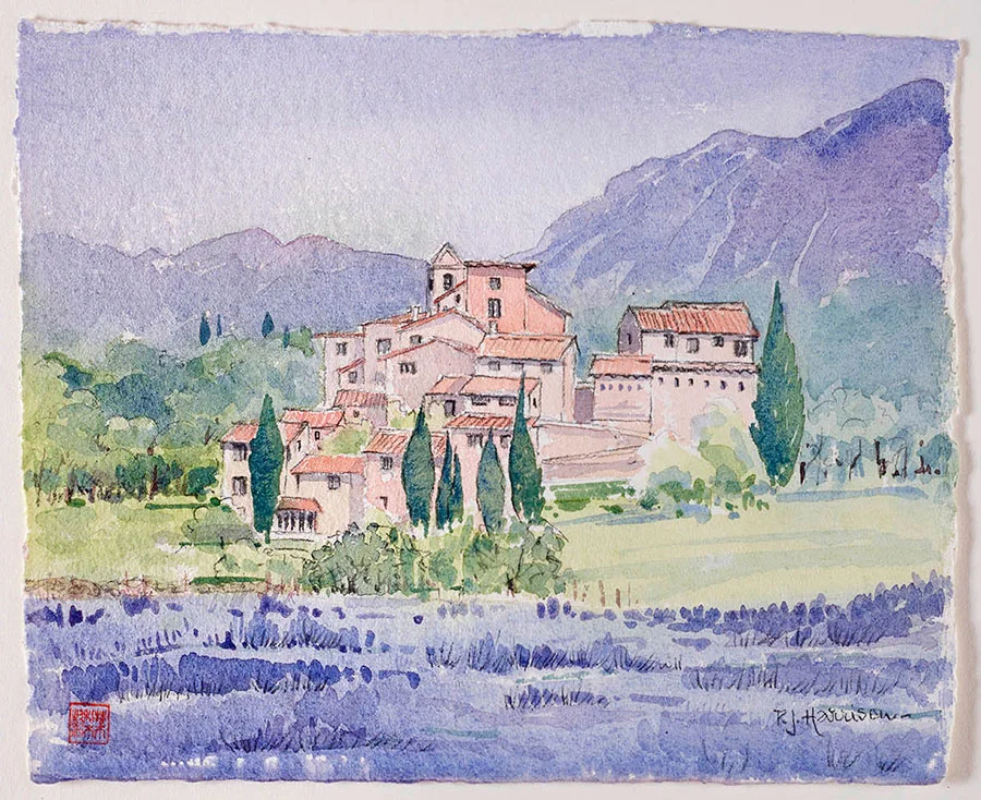 LAVENDER FIELDS, PROVENCE watercolour 8” x 10”