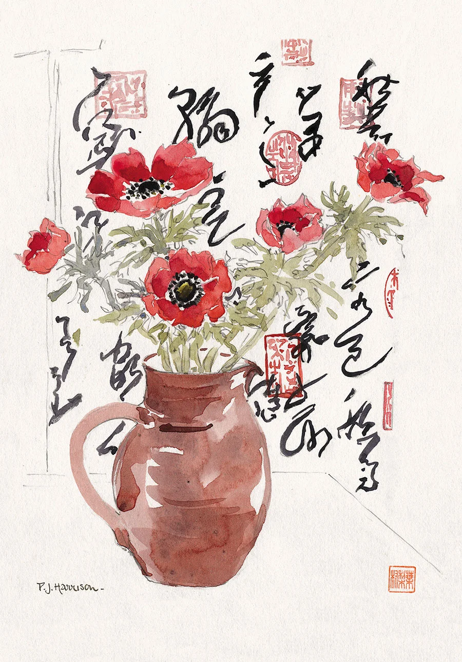 ANEMONES watercolour 9” x 8”