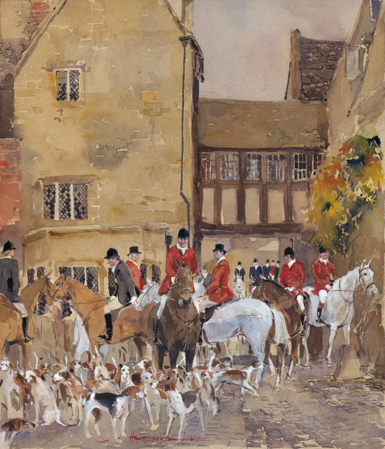 Hunt Meet, Lygon Arms, Broadway by Michael Henry Harrison ~ 50 Limited Edition Prints