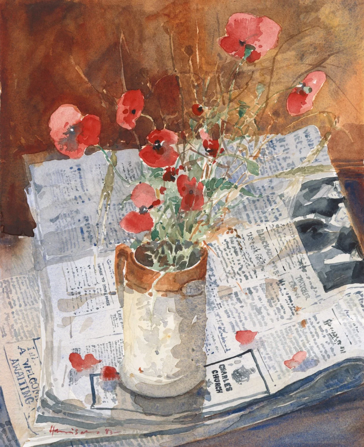 Poppies on a Newspaper by Michael Henry Harrison ~ 50 Limited Edition Prints