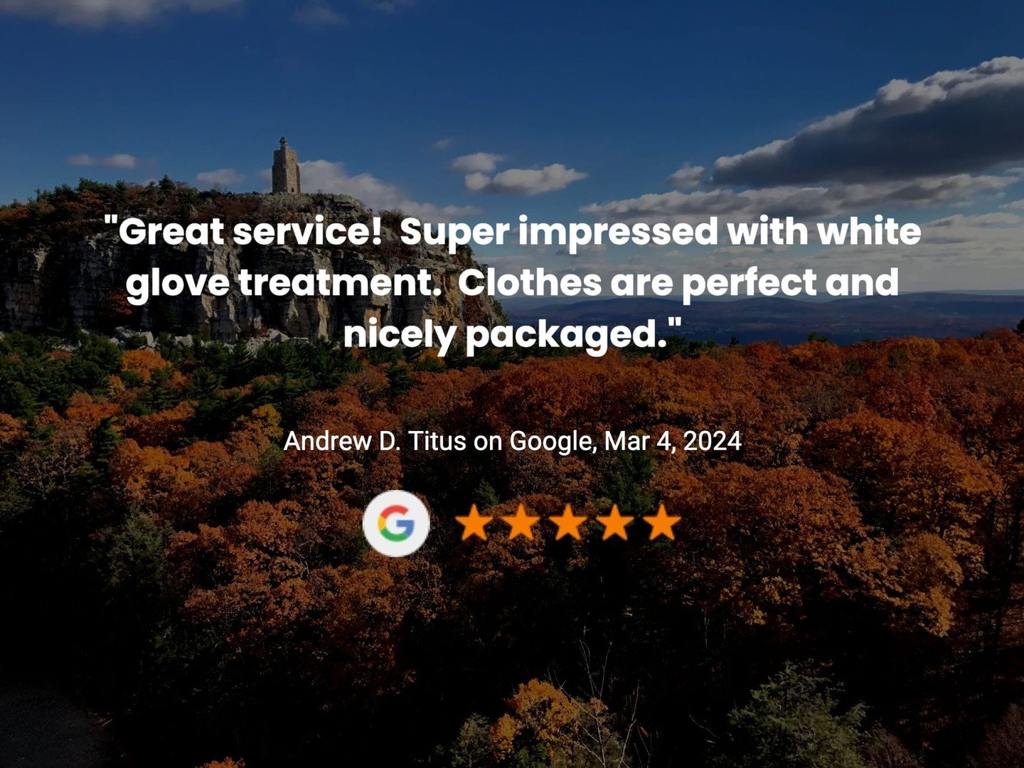 Thanks, Andrew!  We love our drives through the Gunks!! #newpaltz #gardiner #shawangunks #hudsonvalley #drycleaning #washandfold #delivery