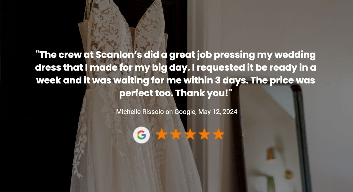 Wedding season is upon us!  Michelle, thank you and best of luck on your big day!  Scanlon's will make sure the gown is not a worry.  Make sure you bring your gown to us after the event for cleaning and preservation!  #preservation #gownpreservation 