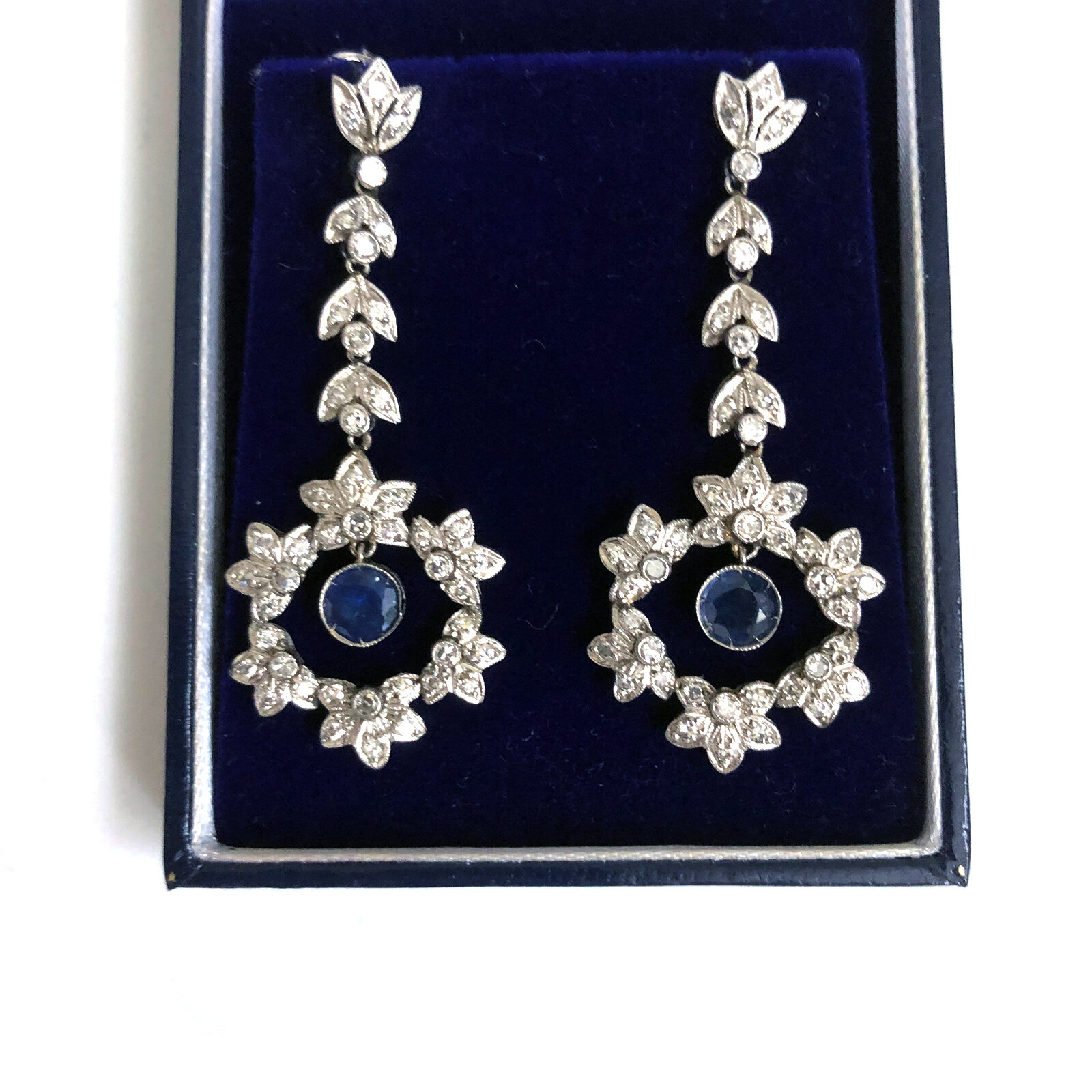 Art Deco Diamond Sapphire Drop Earrings