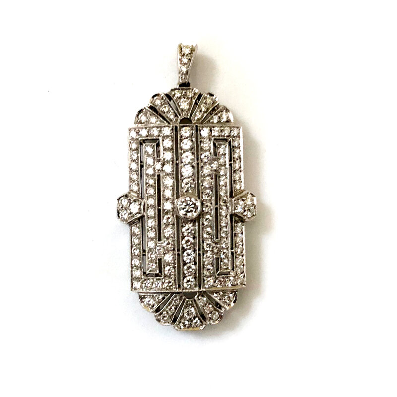 Art Deco Platinum Diamond Pendant &amp; Brooch