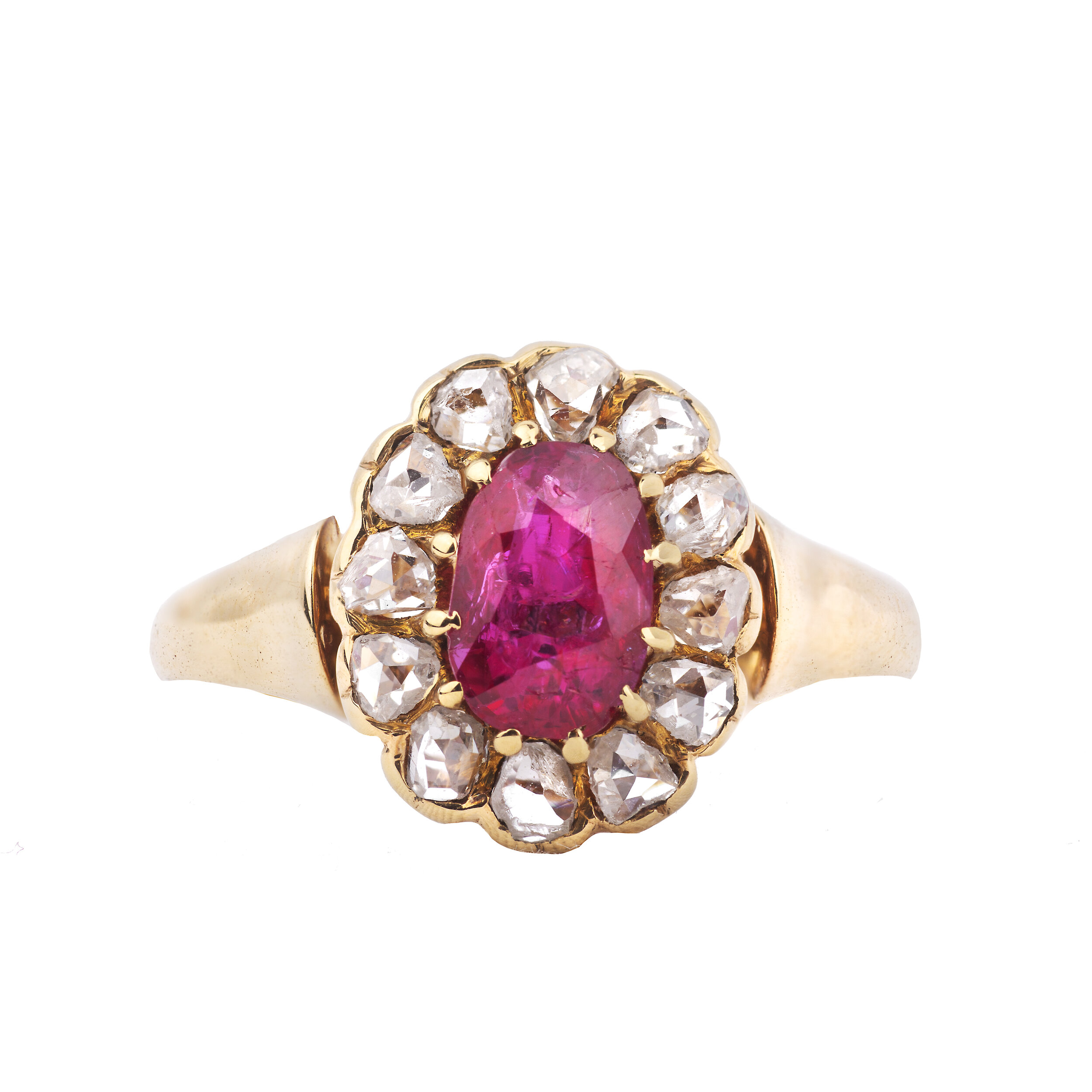 18ct Gold, Diamond and Ruby Cluster Ring Circa 1910