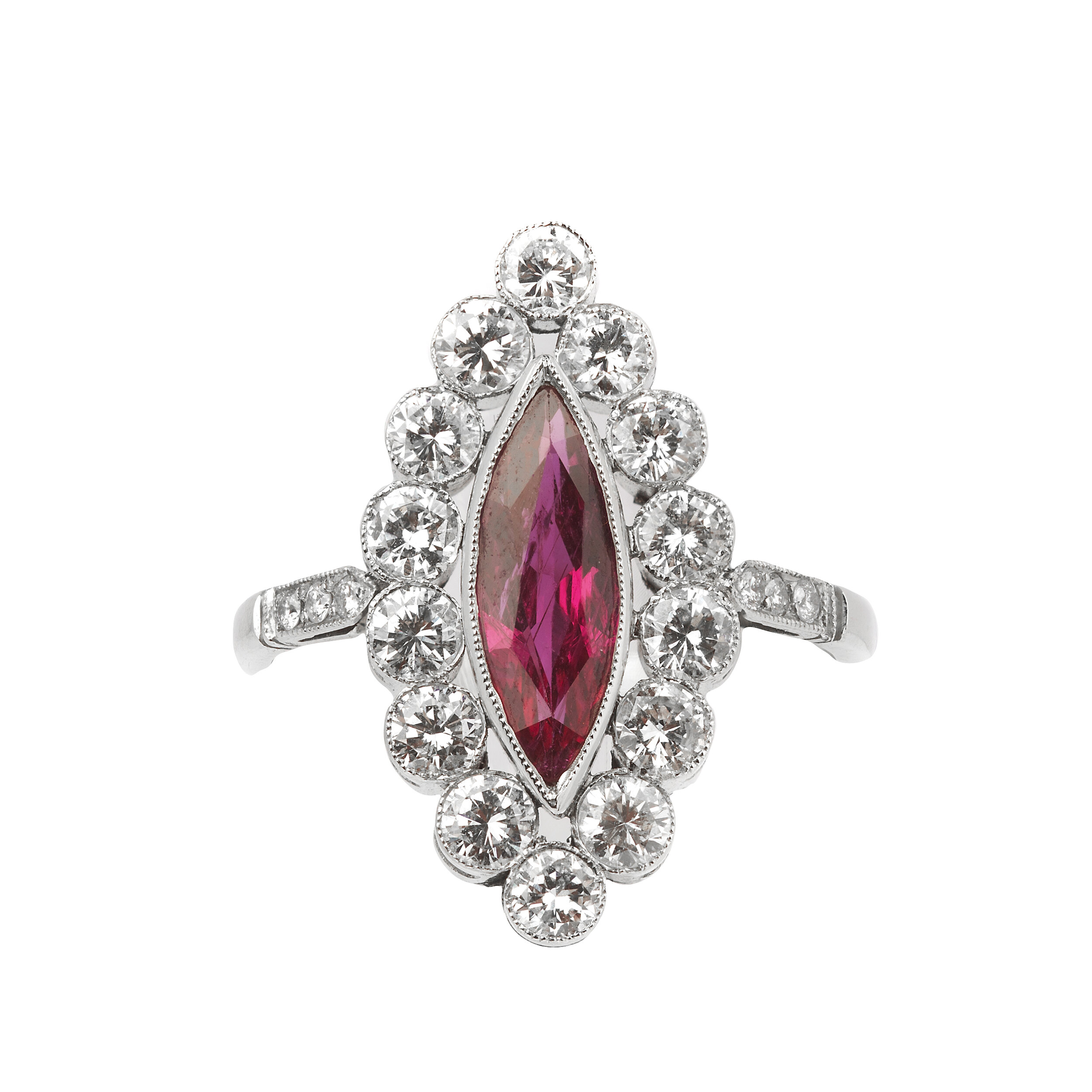 Vintage Diamond &amp; Ruby Marquise Ring