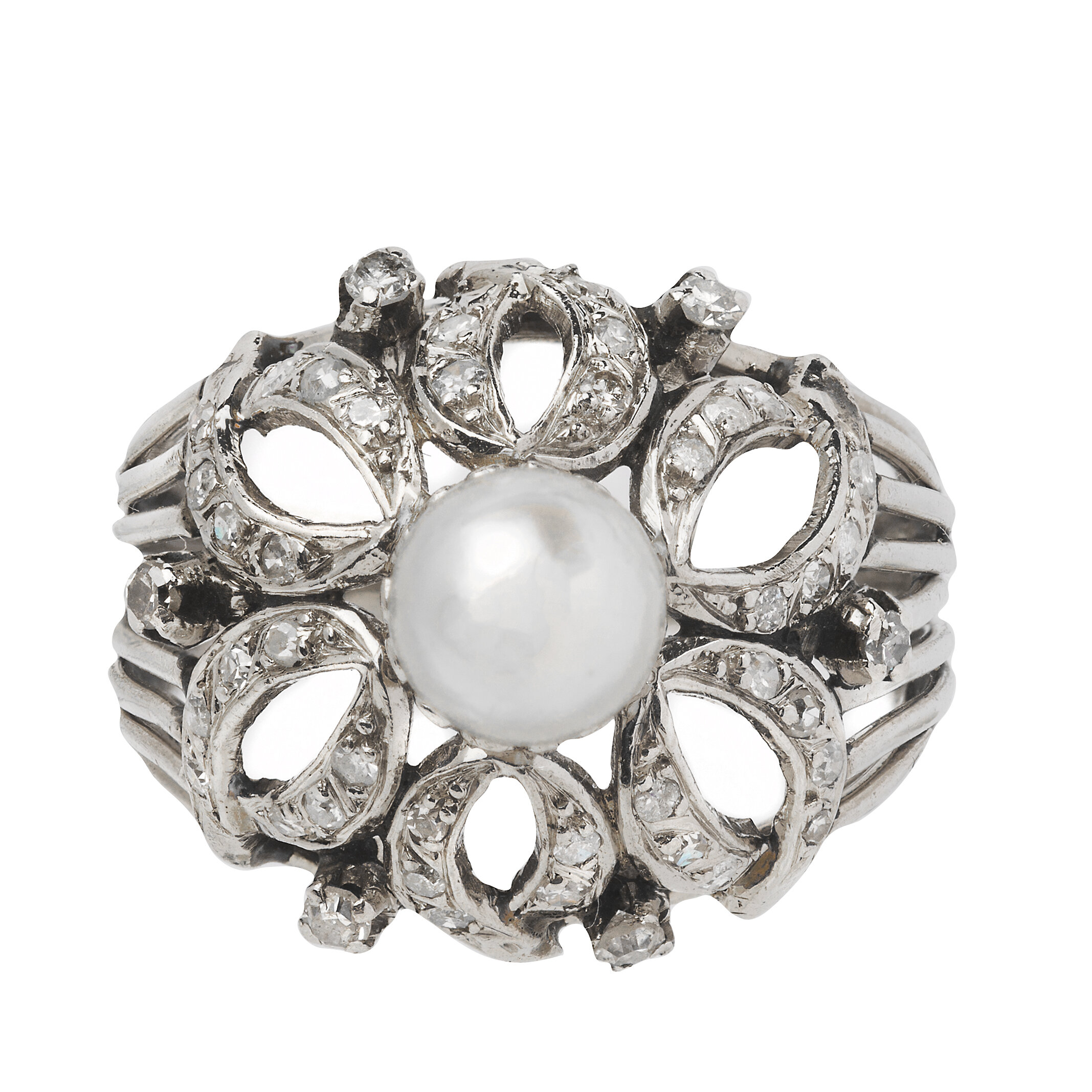 Art Deco Platinum, Diamond &amp; Pearl Ring