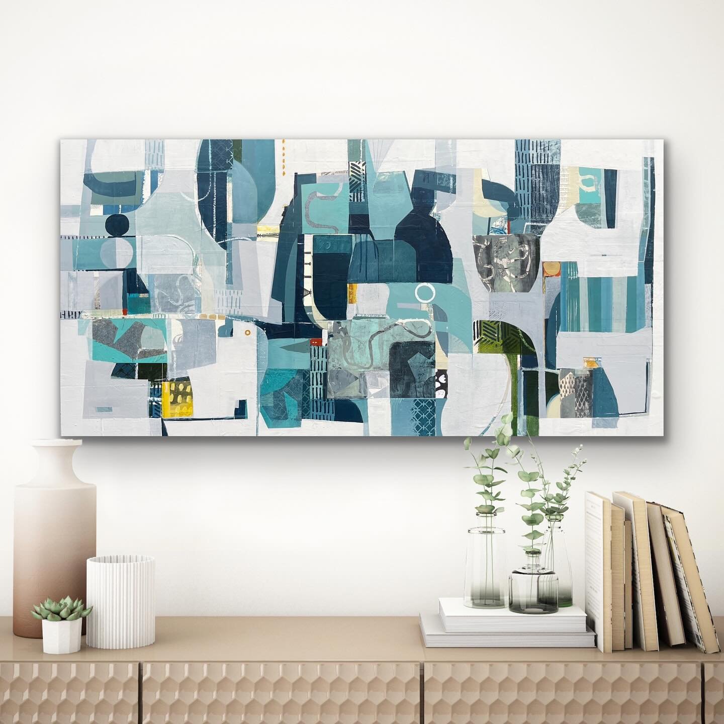 Soir&eacute;e
30&rdquo;x60&rdquo; acrylic, collage, oil stick and paint marker on panel in a virtual space. @artroomsapp swipe for closeup.

#art #maker #interiordesign #abstractart #artlovers #abstractcollage #interiordesigners #artcollectors #newco