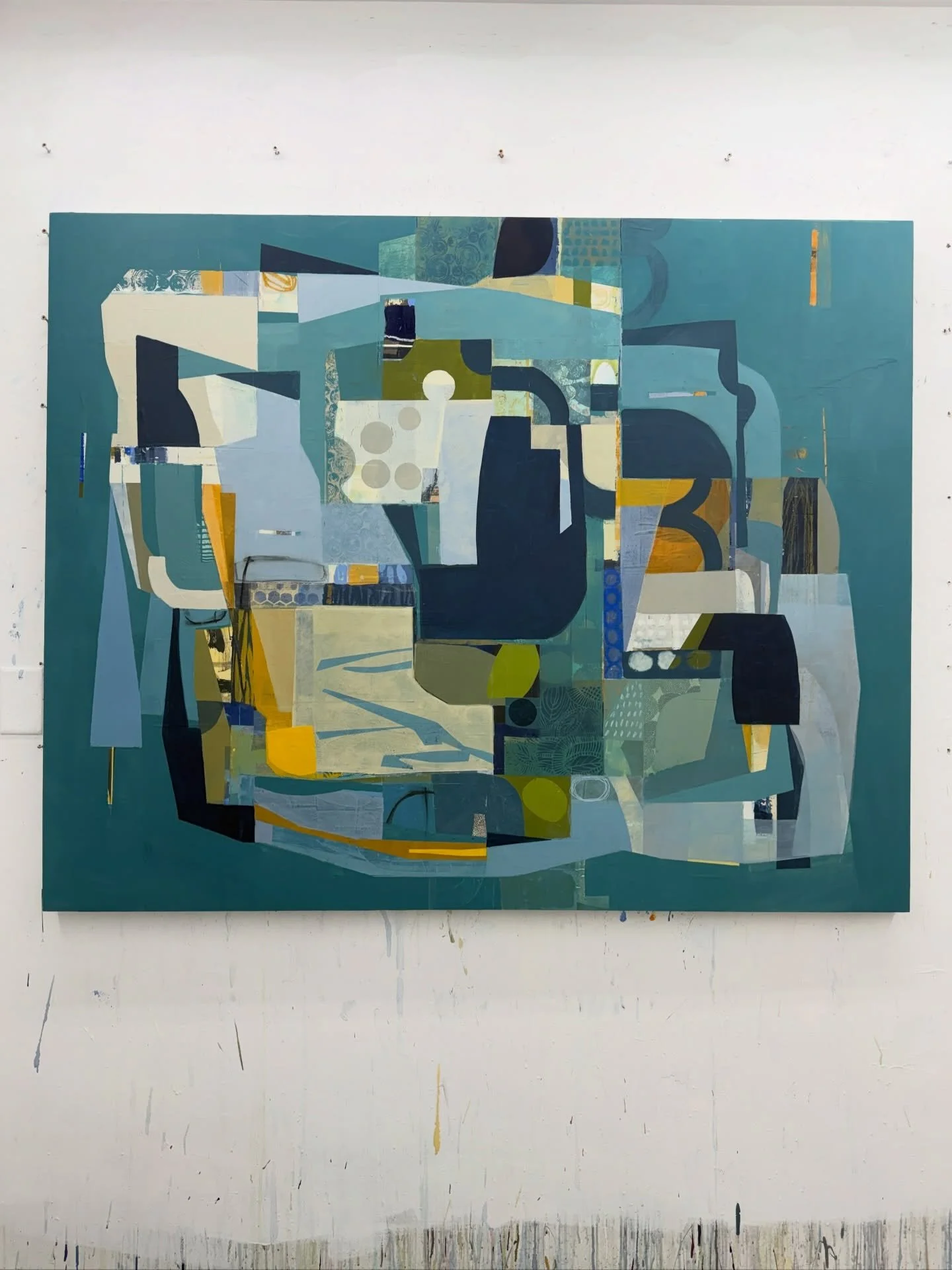 Studio wall
48&rdquo;x60&rdquo; 
Work in progress finding itself 

artist life, contemporary abstract, art matters, mixed media artist #deborahtcolter