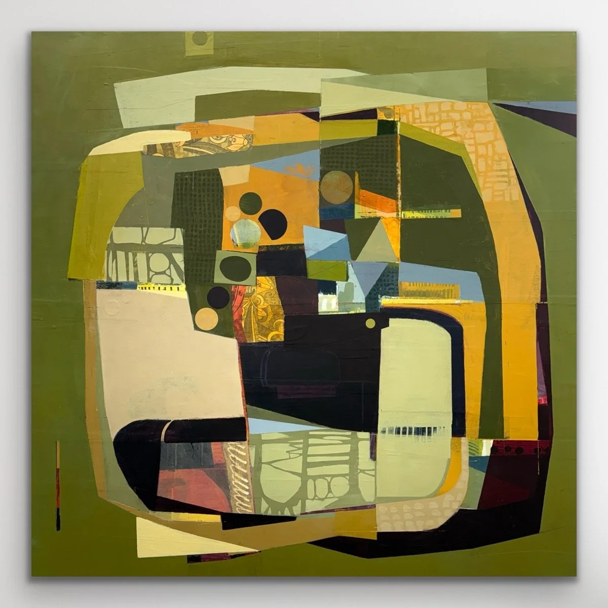 Reflecting on the idea of keeping, protecting, providing comfort. Playing forever in the Enchanted Forest. Exploring, ever searching&hellip;what keeps you engaged in the daily maelstrom?

Enfold
36&rdquo;x36&rdquo; acrylic, collage and mixed mediums 