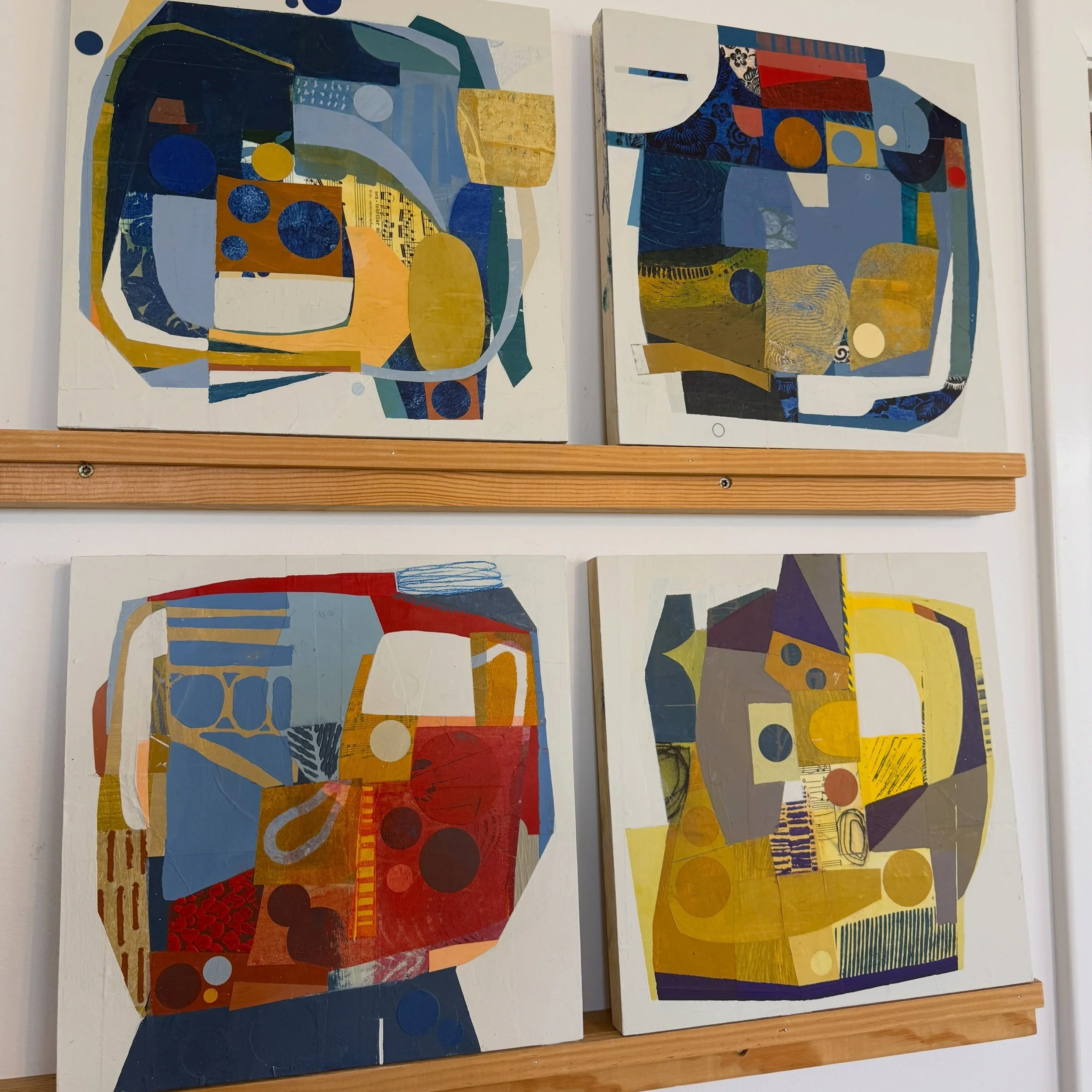 A few smalls resting, waiting, settling on the shelf. 
12&rdquo;x12&rdquo; acrylic, collage and mixed mediums on panel in progress&hellip;

Artist life, small paintings, studio life, art maker, process #deborahtcolter