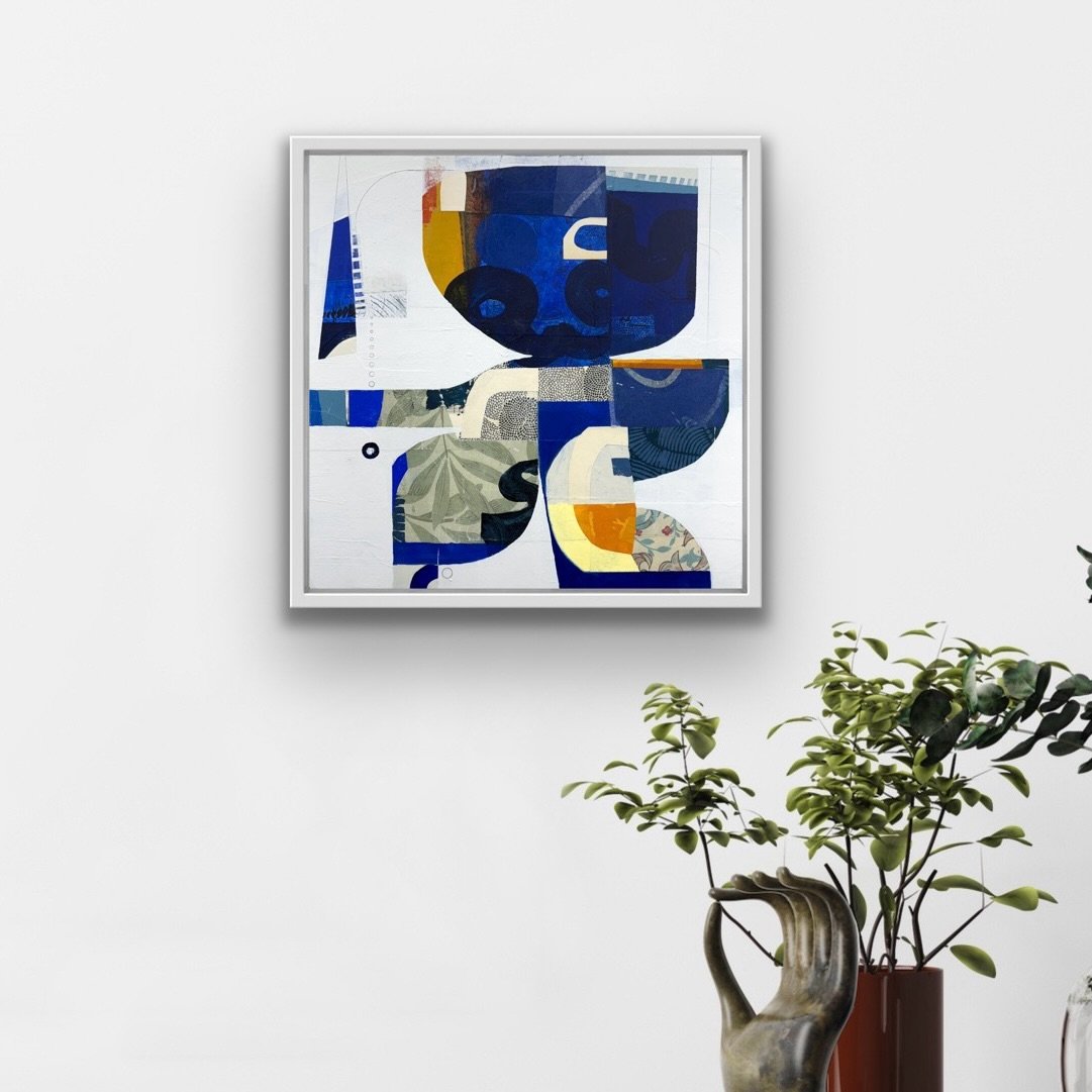 Mood Indigo
16&rdquo;x16&rdquo; acrylic, collage and mixed mediums on panel. 

You can find this piece @louisagmv on Martha&rsquo;s Vineyard. Ask to see it if you&rsquo;re stopping by. 

Hidden treasure, Abstract art enthusiasts, contemporary abstrac