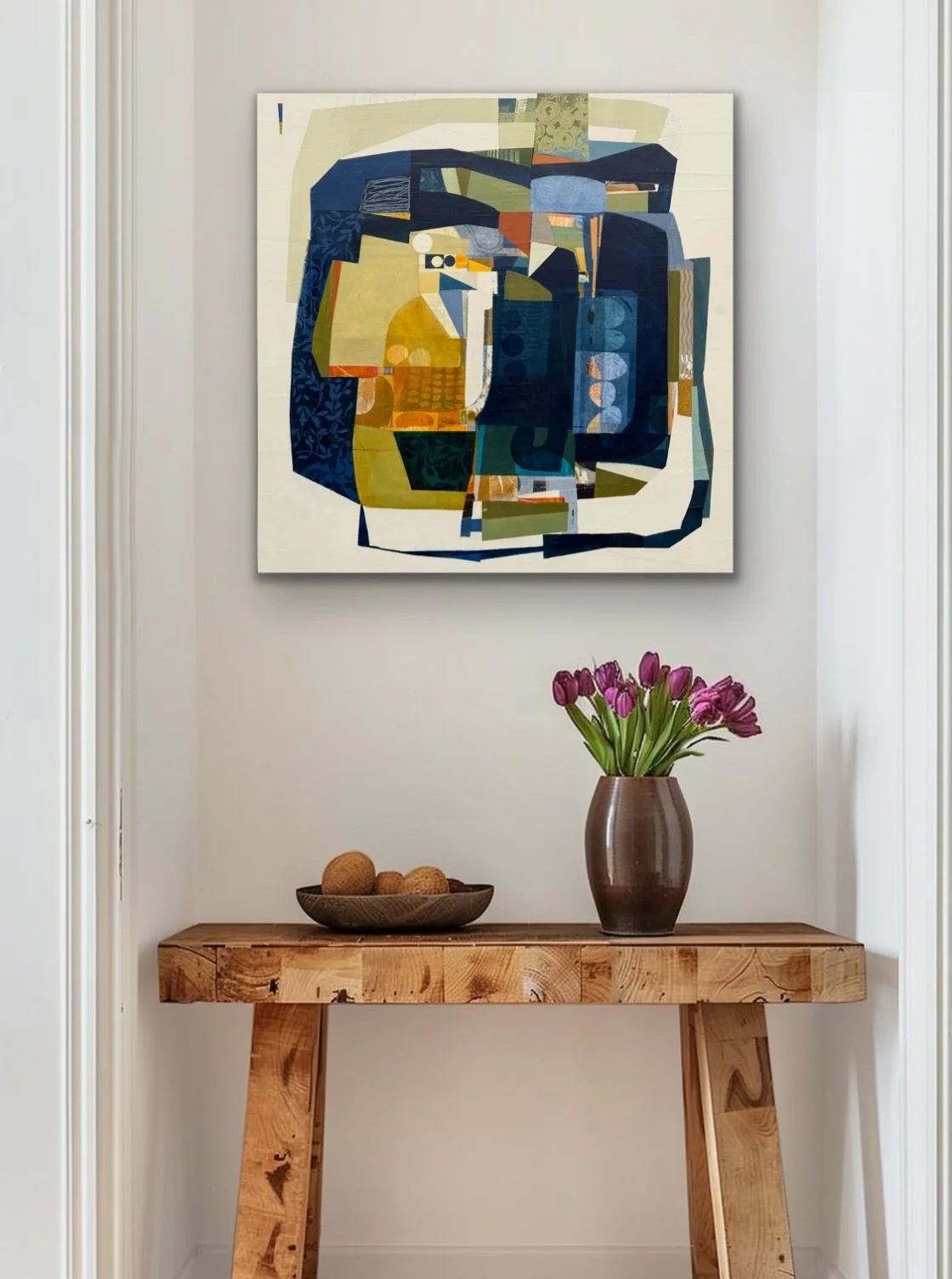 Tightly Wound 
36&rdquo;x36&rdquo; acrylic, collage and mixed mediums on panel shown in a virtual space by @artroomsapp Available now in Wellfleet @leftbankgalleries 

https://www.leftbankgallery.com/products/tightly-wound-36x36-acrylic-on-panel

Abs