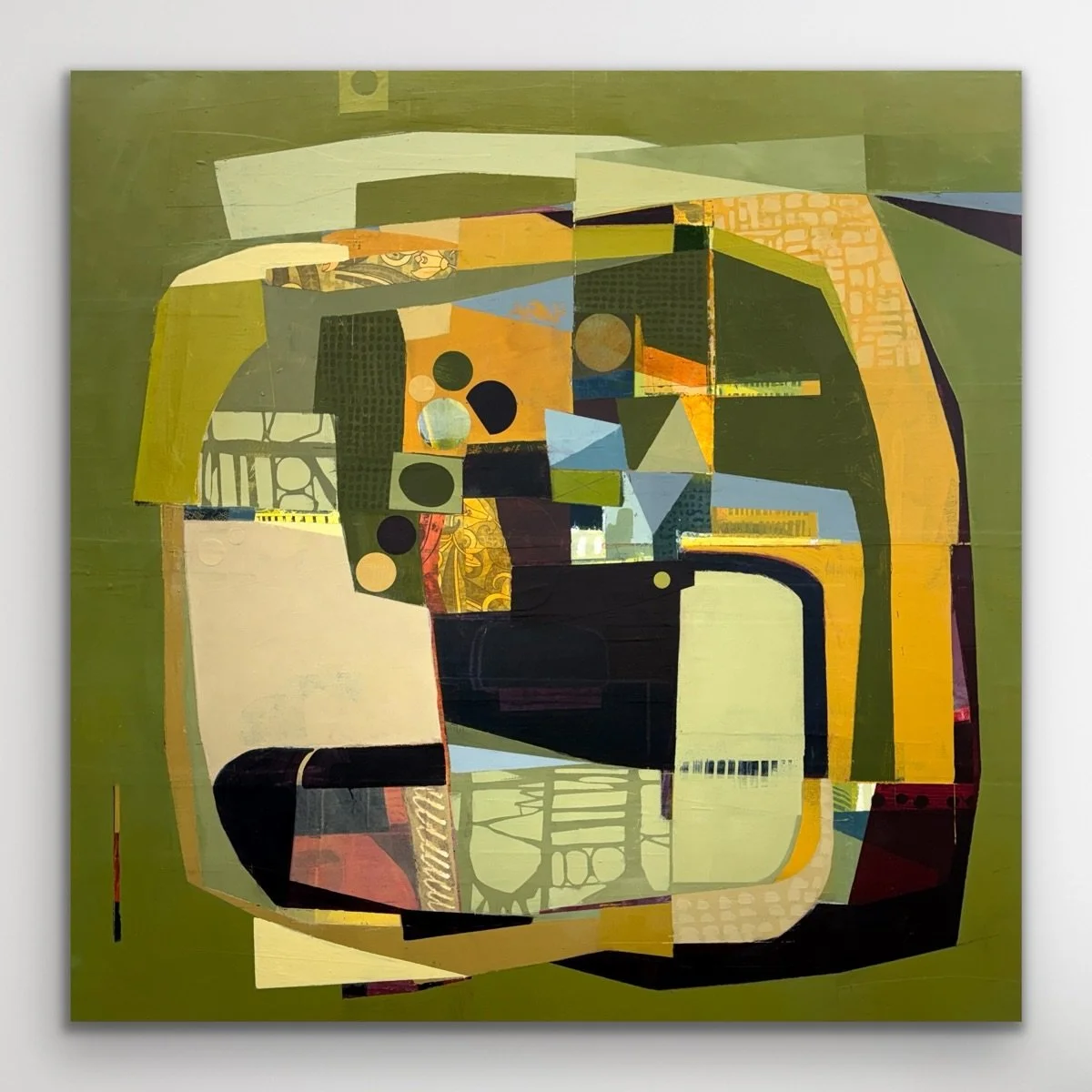Enfold
36&rdquo;x36&rdquo; acrylic, painted paper collage and mixed mediums on panel. 

My current work is circling the idea of holding, of things gathered, contained, and sheltered within their own keeping. #artistlife #itsajourney #grateful 

Art c