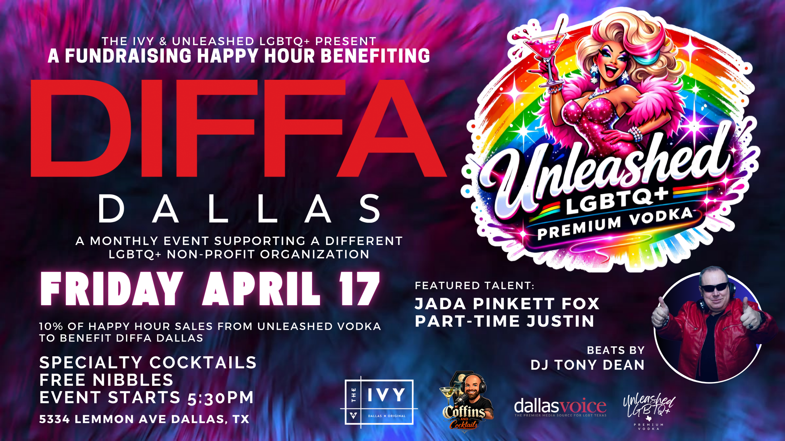 DIFFA DALLAS HAPPY HOUR BENEFIT BY UNLEASHED LGBTQ+ PREMIUM VODKA &amp; THE IVY TAVERN